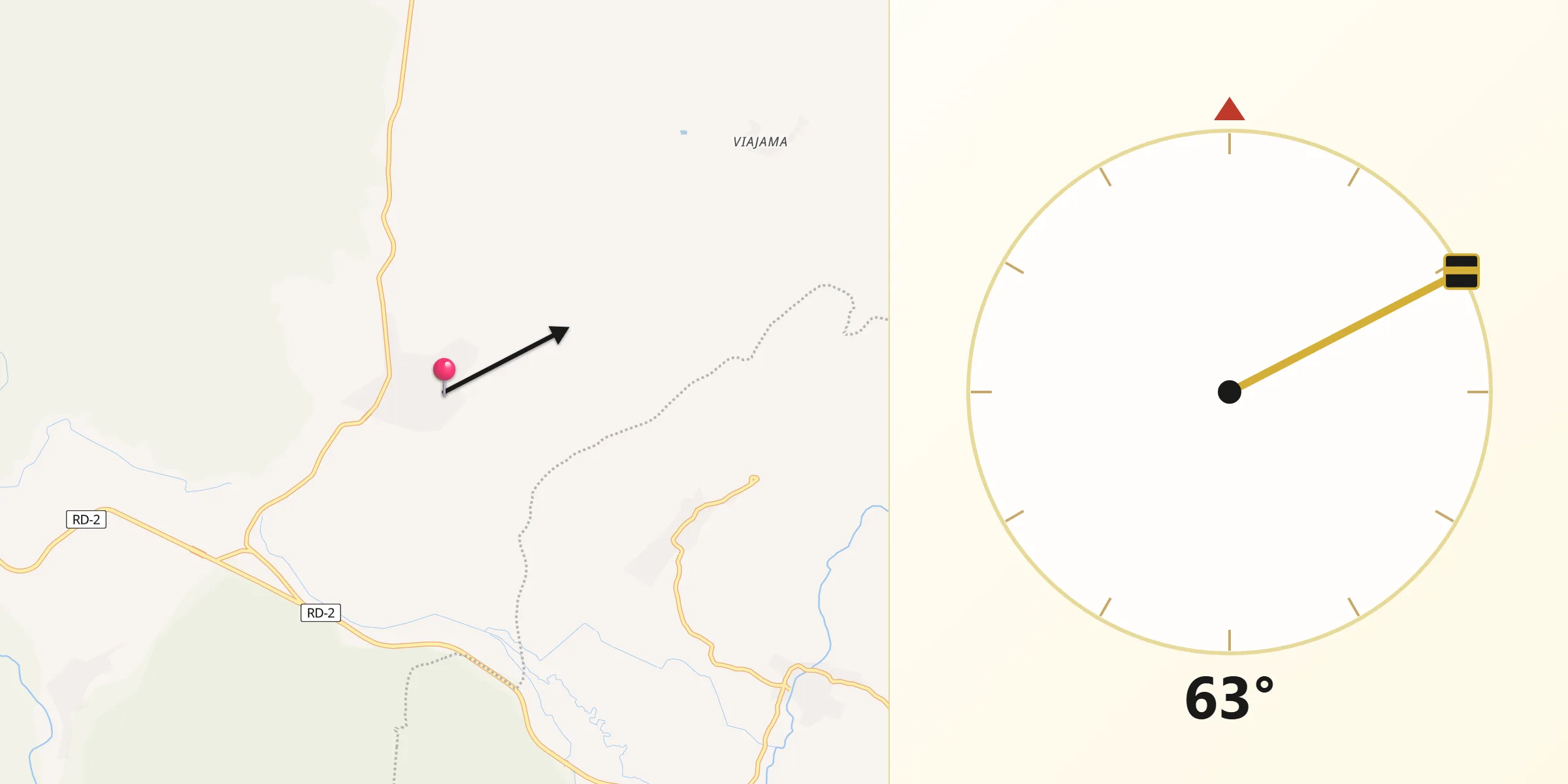 Dirección de la Qibla desde Yayas de Viajama