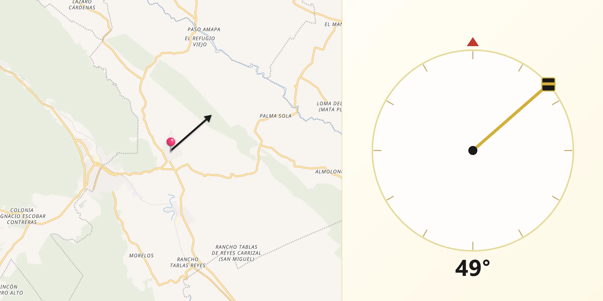 Dirección de la Qibla desde Almolonga