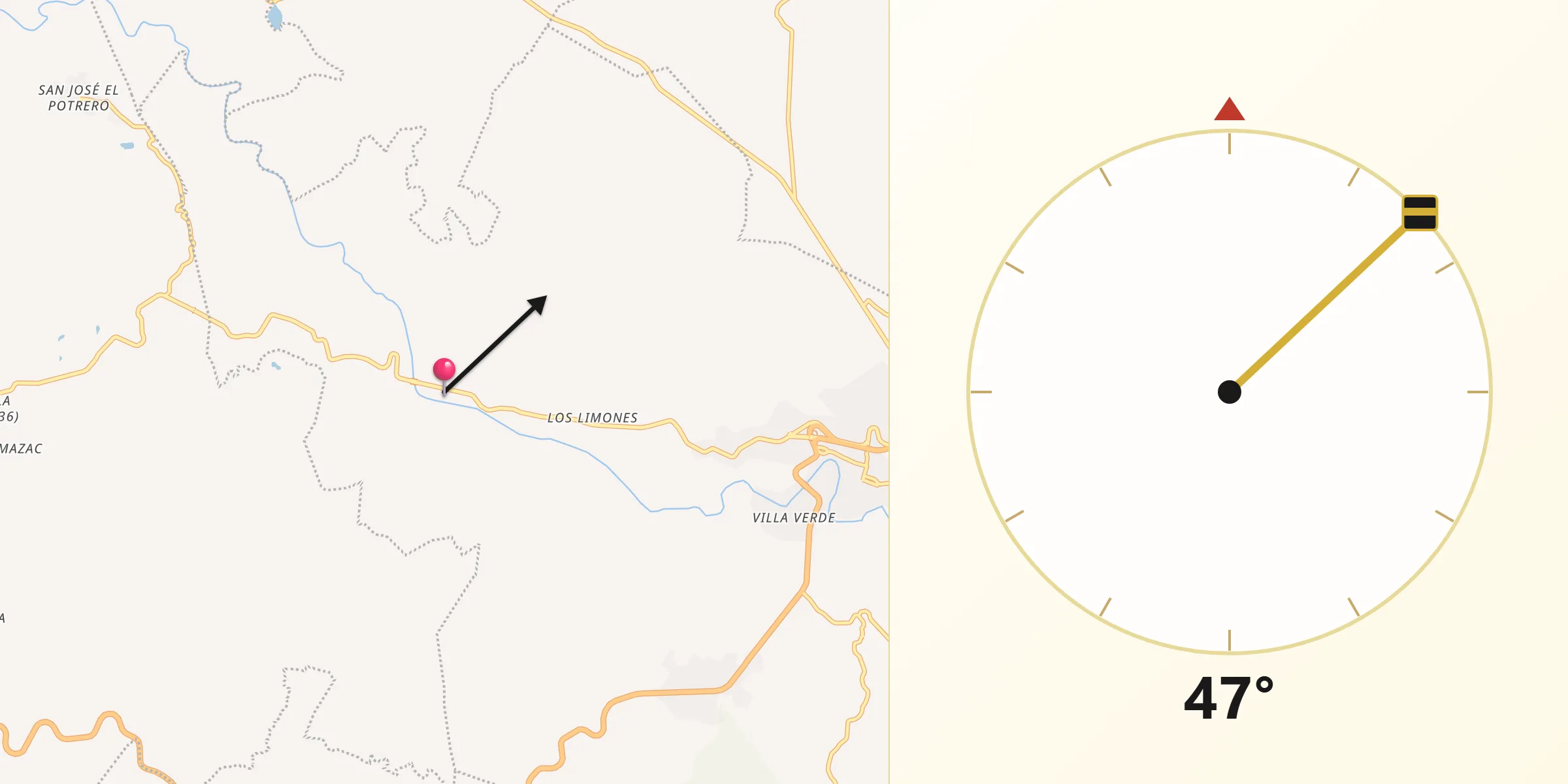 Dirección de la Qibla desde Huajintlán