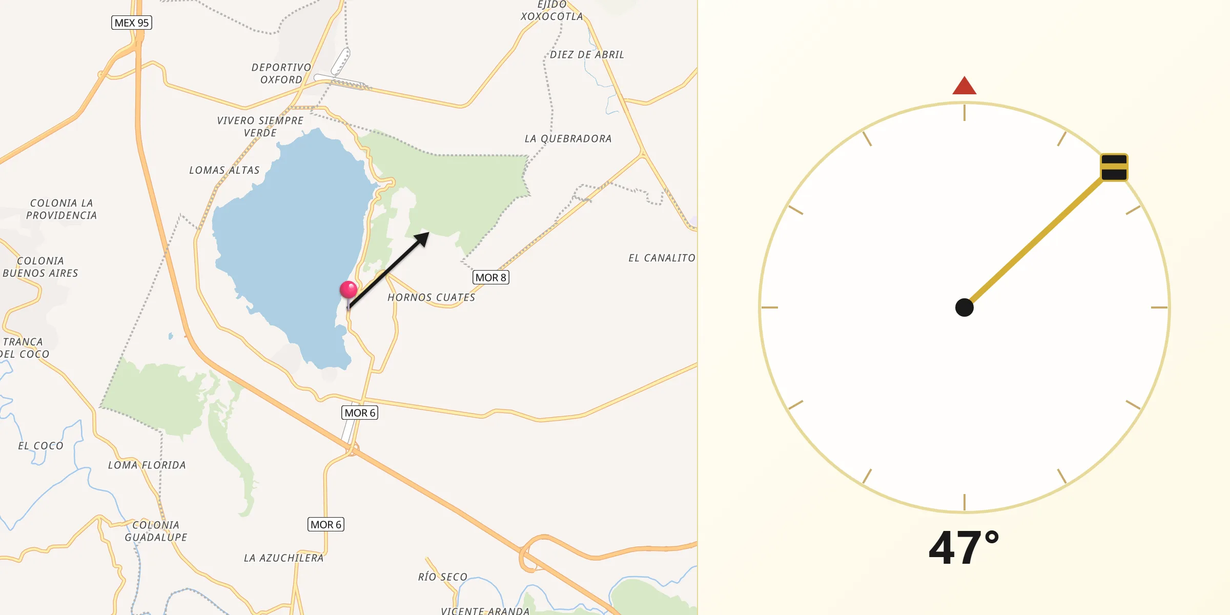 Dirección de la Qibla desde Tequesquitengo