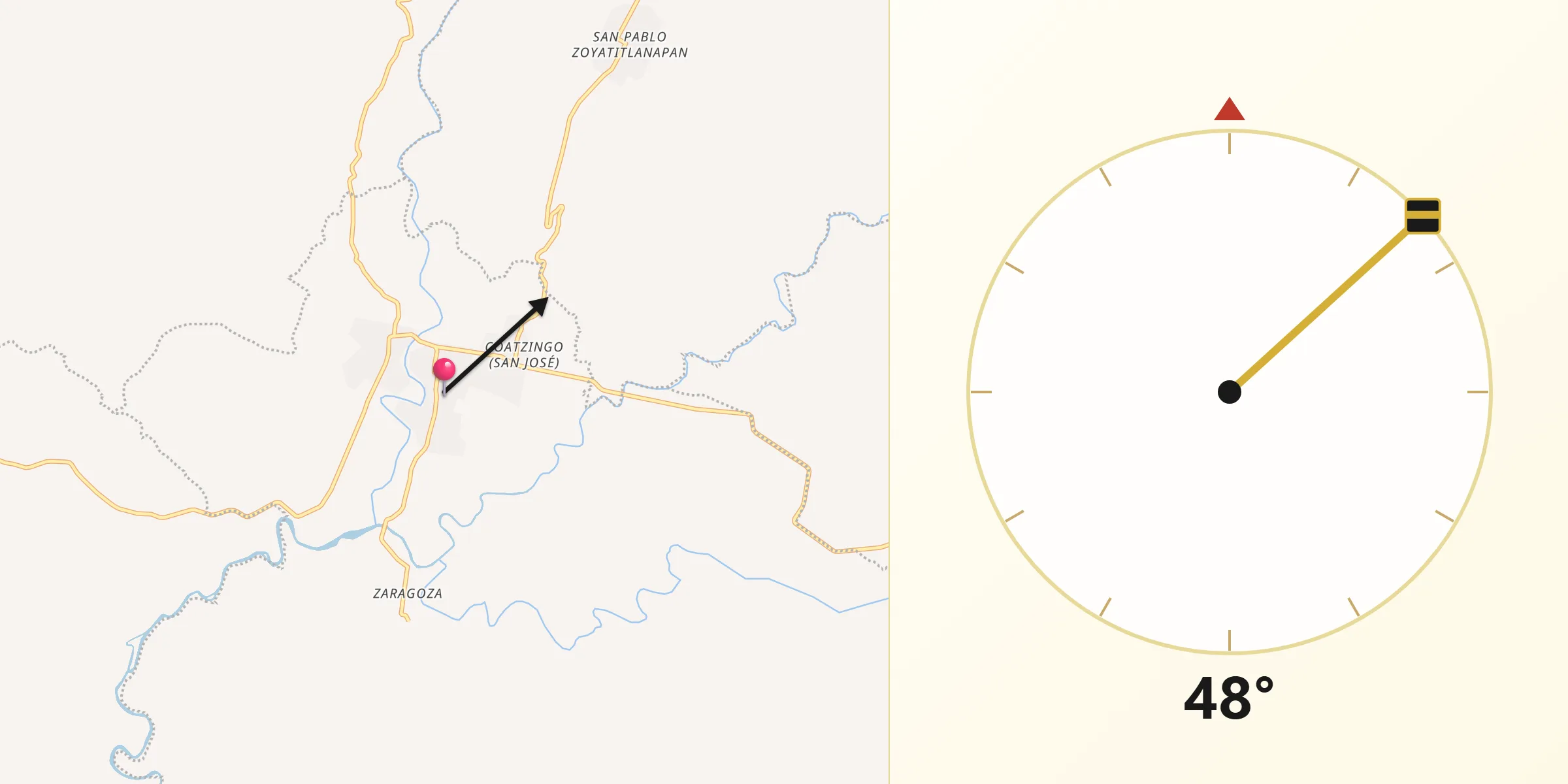 Dirección de la Qibla desde Coatzingo