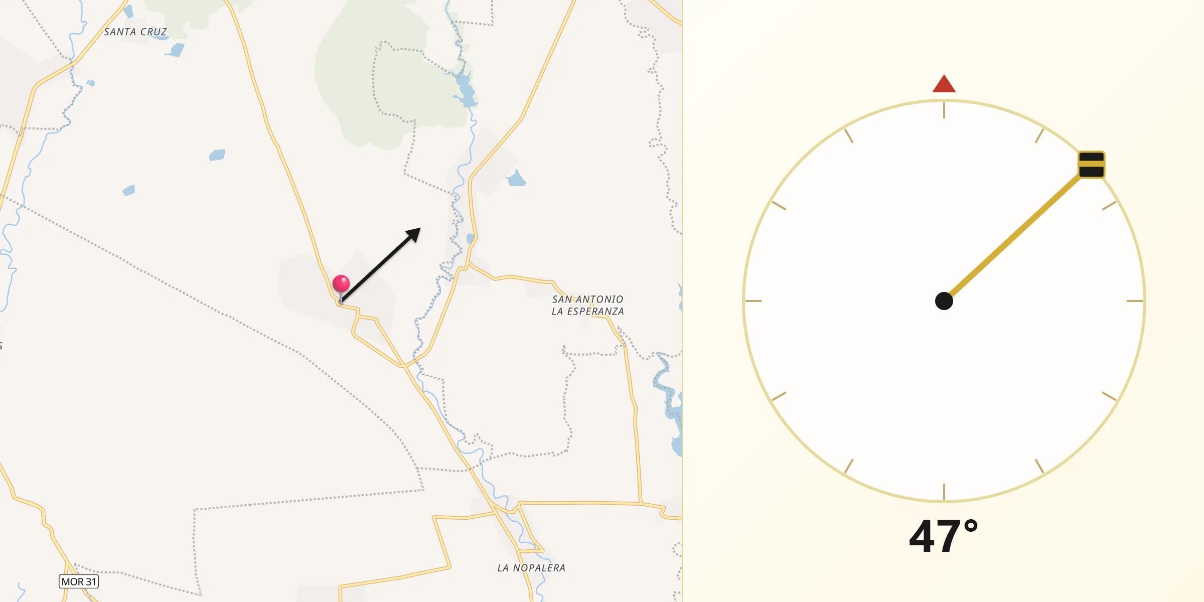 Dirección de la Qibla desde Tetelilla