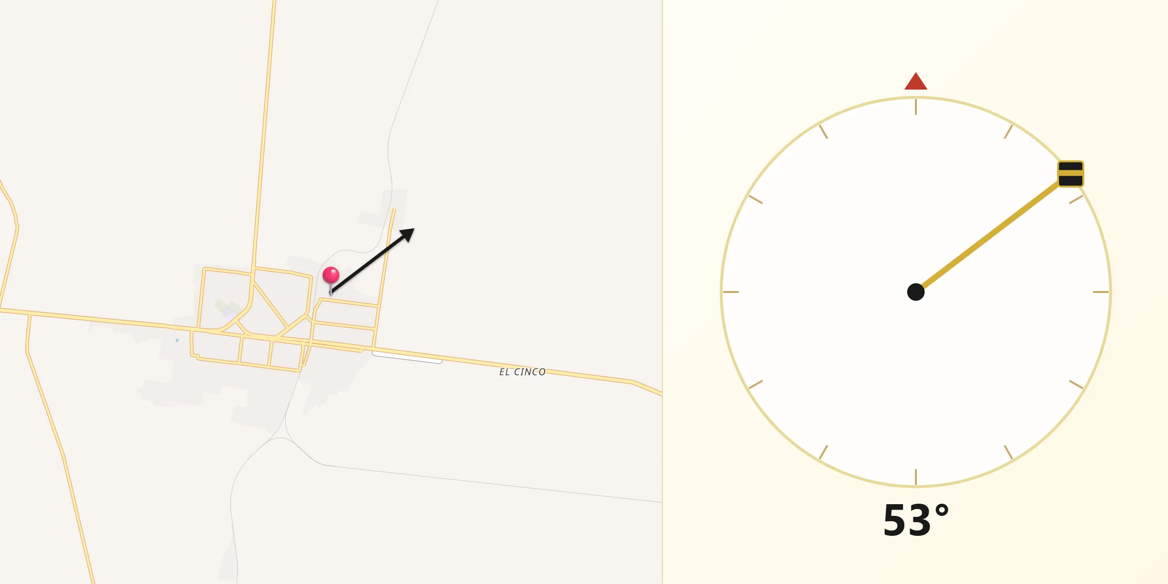 Dirección de la Qibla desde Escárcega