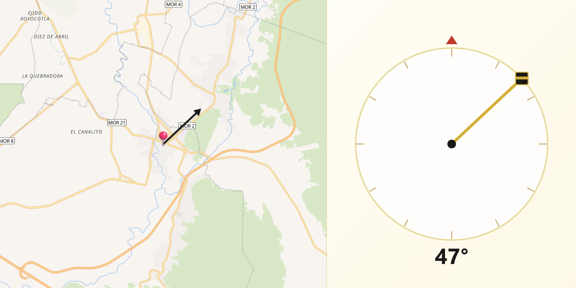 Dirección de la Qibla desde Jojutla