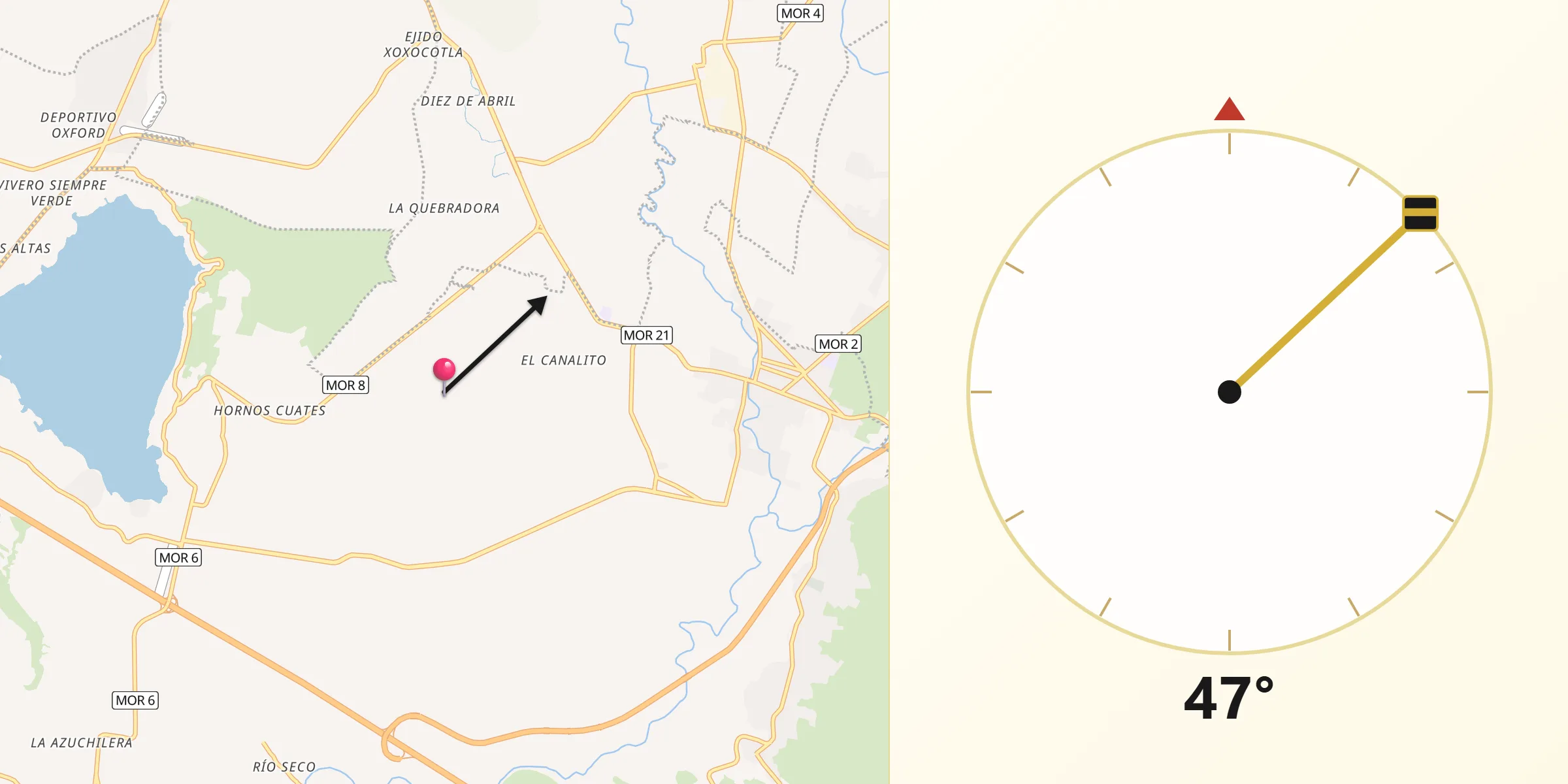 Dirección de la Qibla desde Jicarero