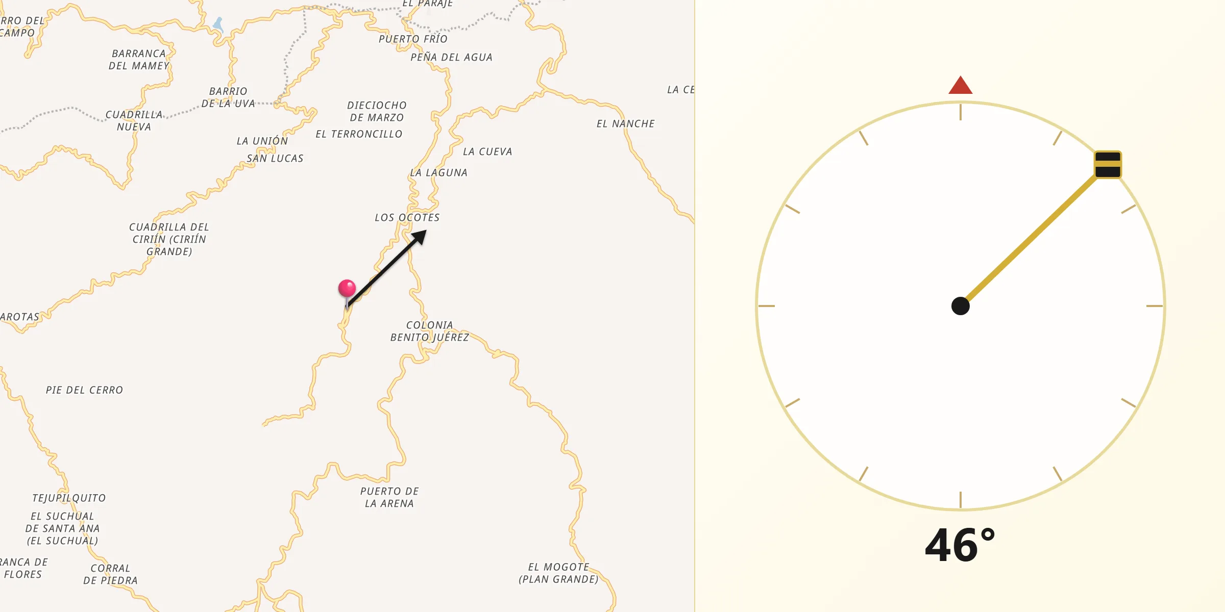 Dirección de la Qibla desde Tlatlaya