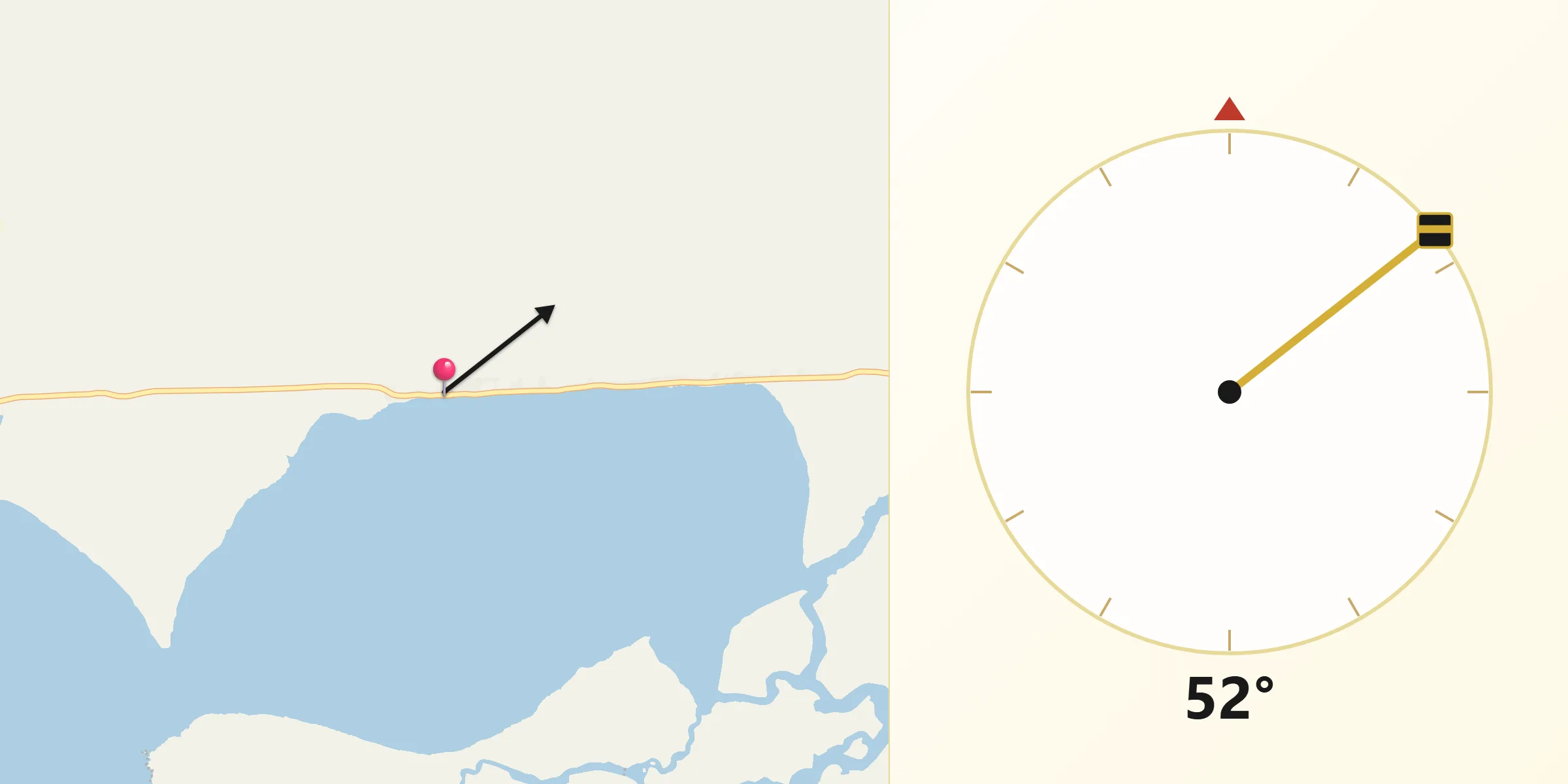 Dirección de la Qibla desde Atasta
