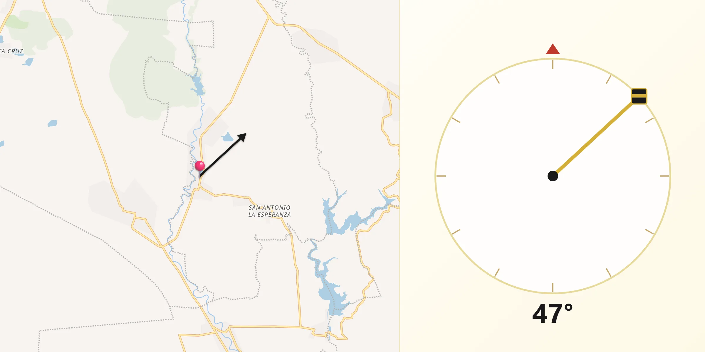 Dirección de la Qibla desde Tenango