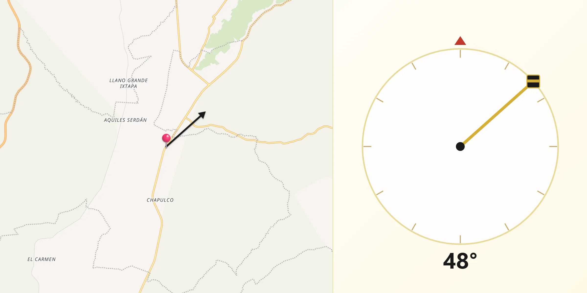 Dirección de la Qibla desde Chapulco