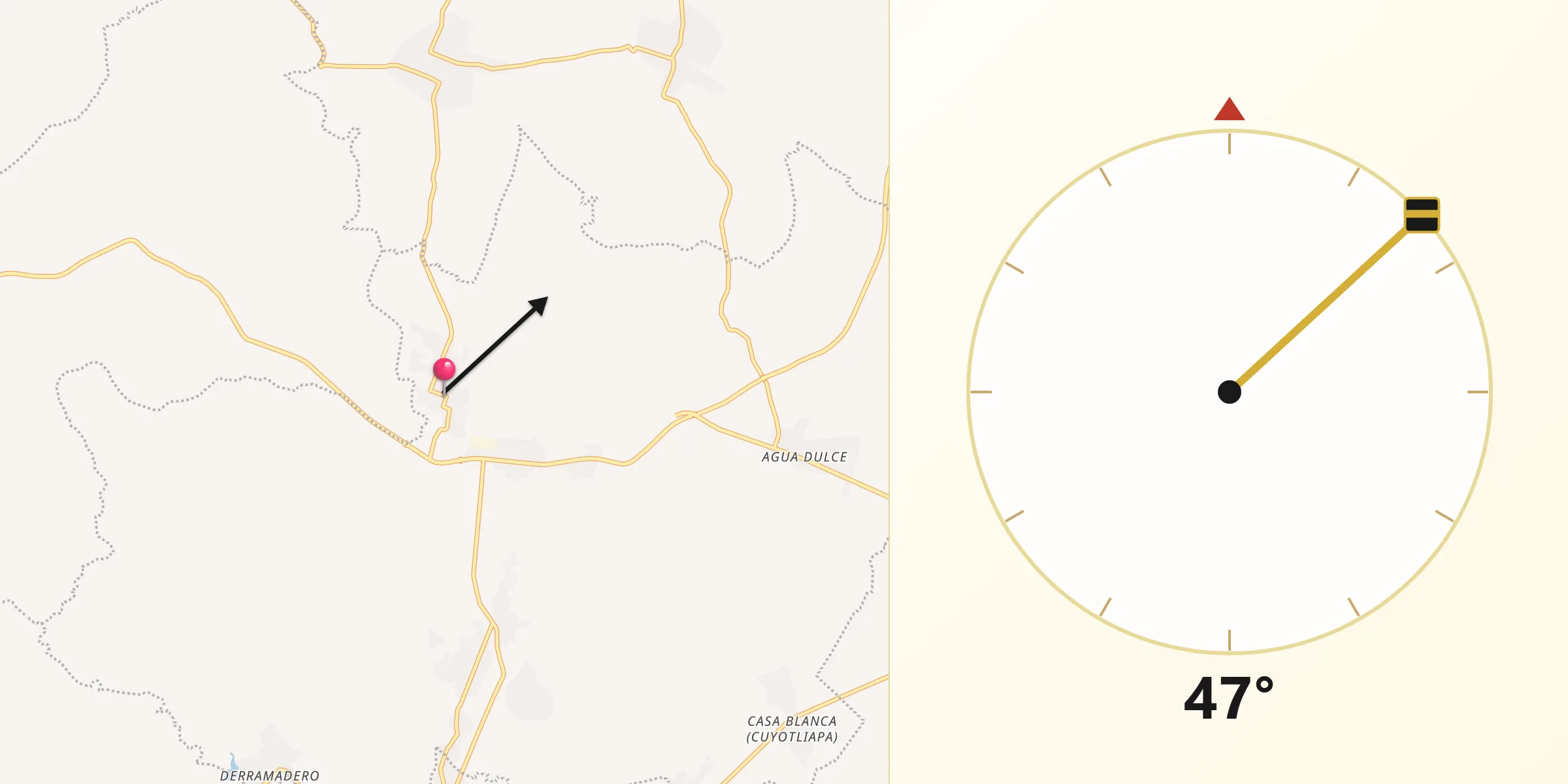 Dirección de la Qibla desde Cuexpala