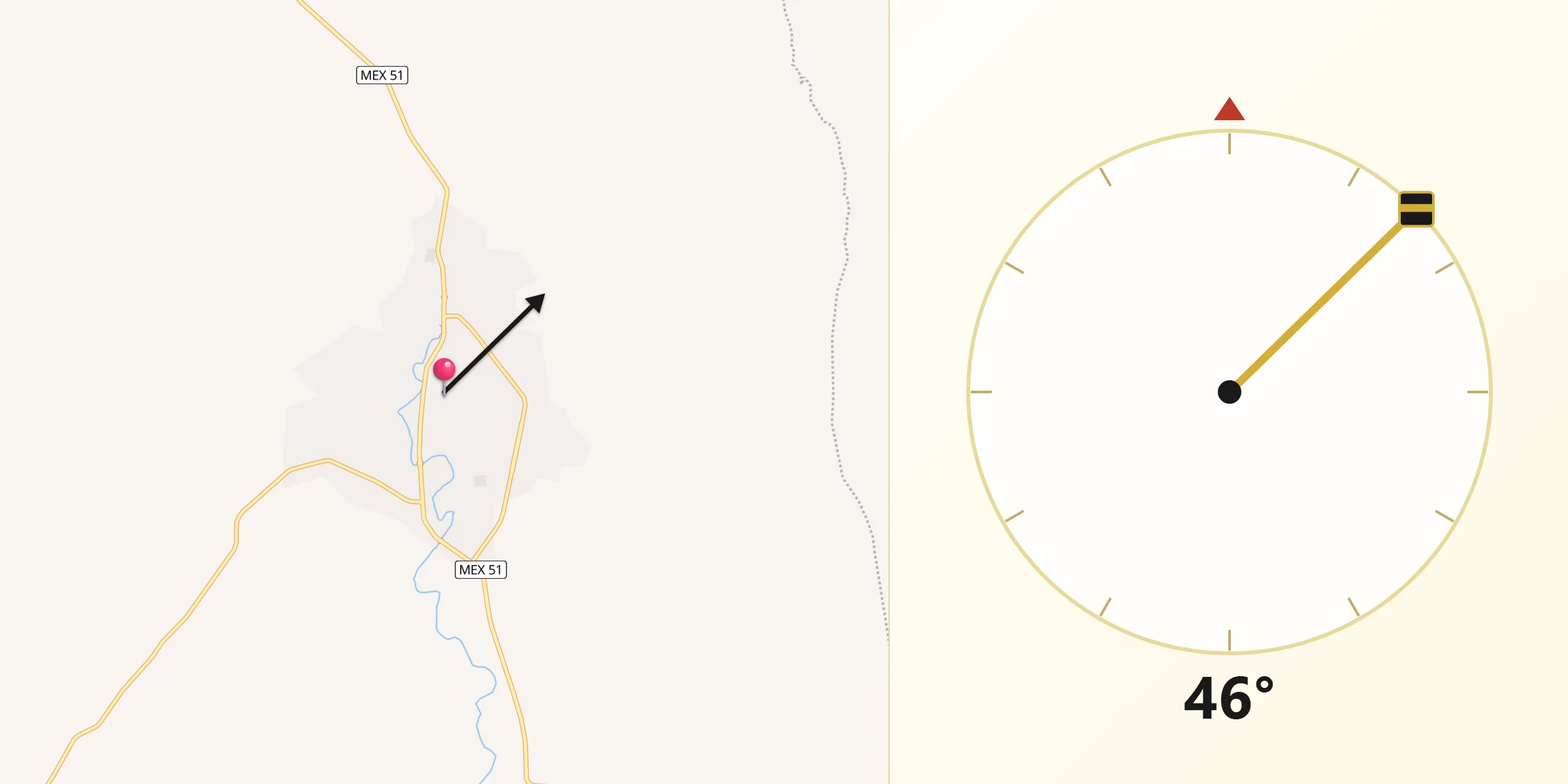 Dirección de la Qibla desde Huetamo de Núñez