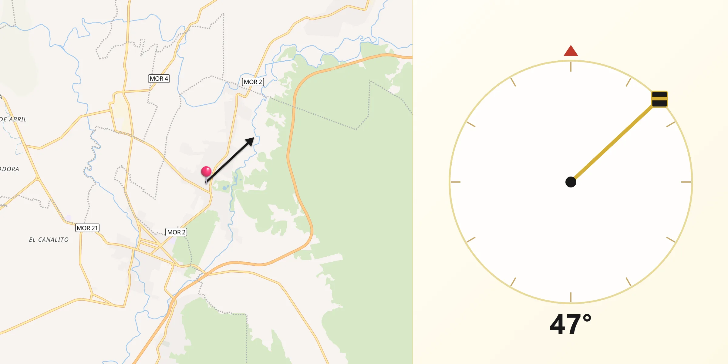 Dirección de la Qibla desde Tlaquiltenango