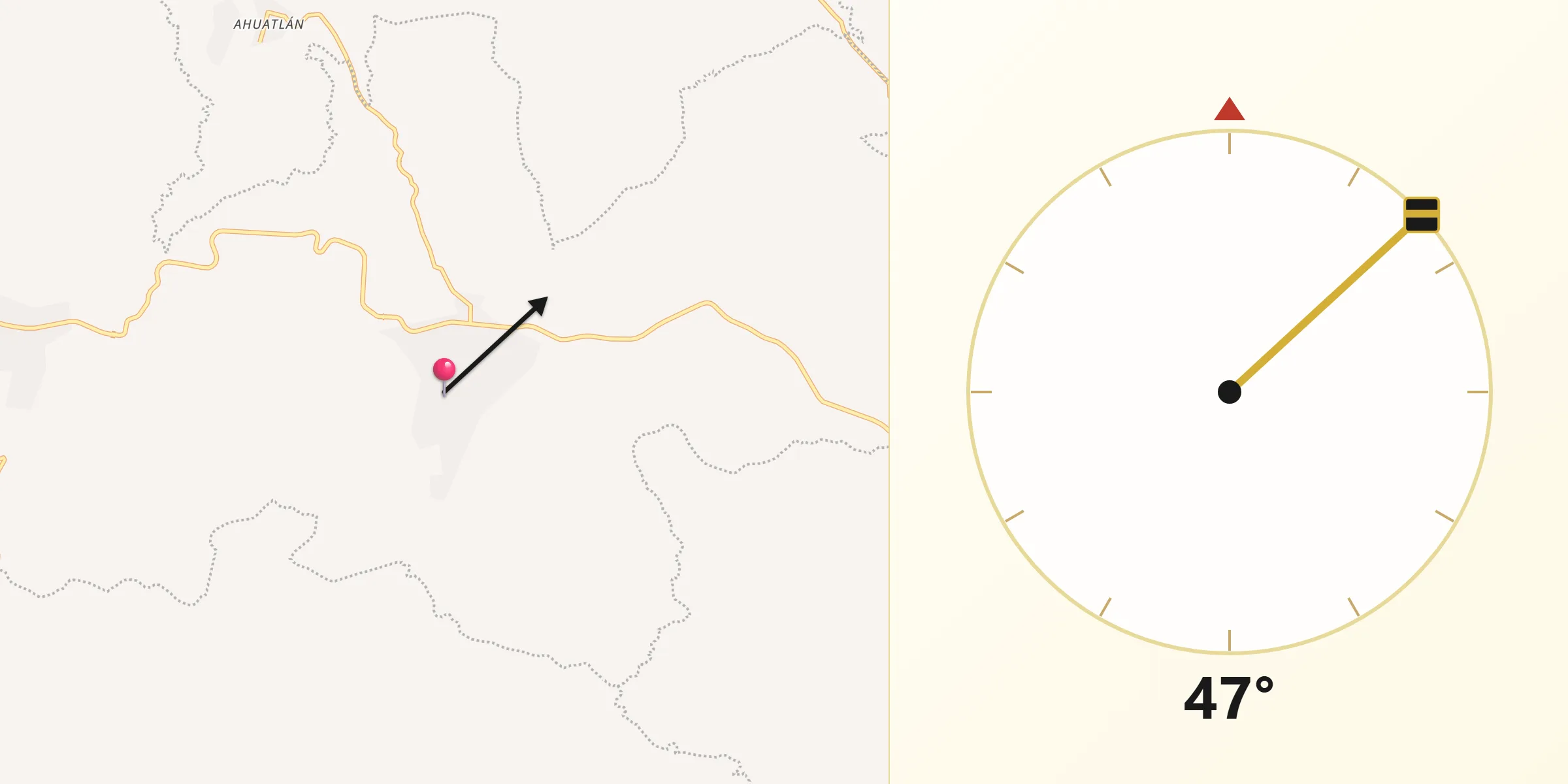 Dirección de la Qibla desde Calmeca