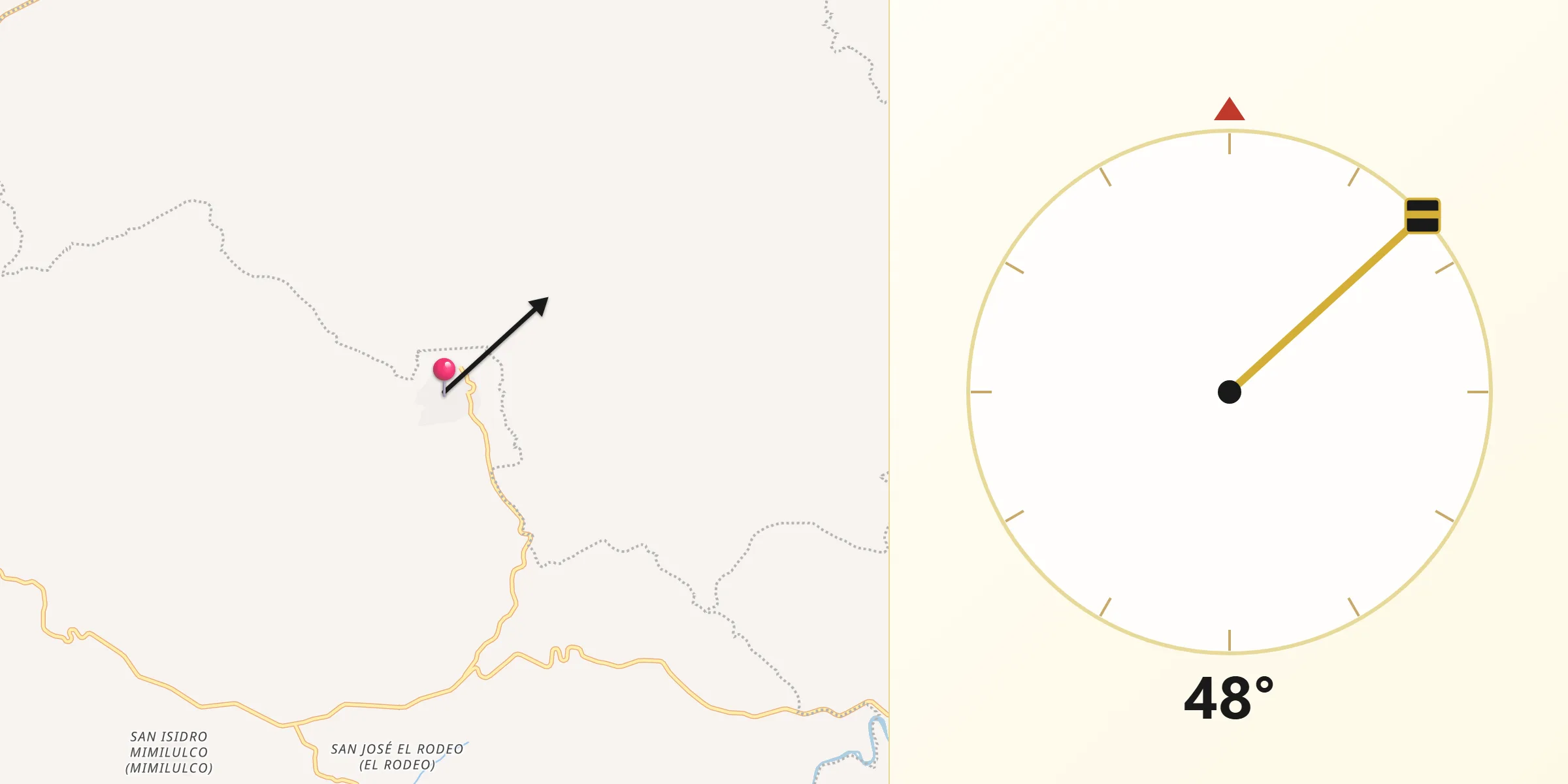 Dirección de la Qibla desde Tejaluca