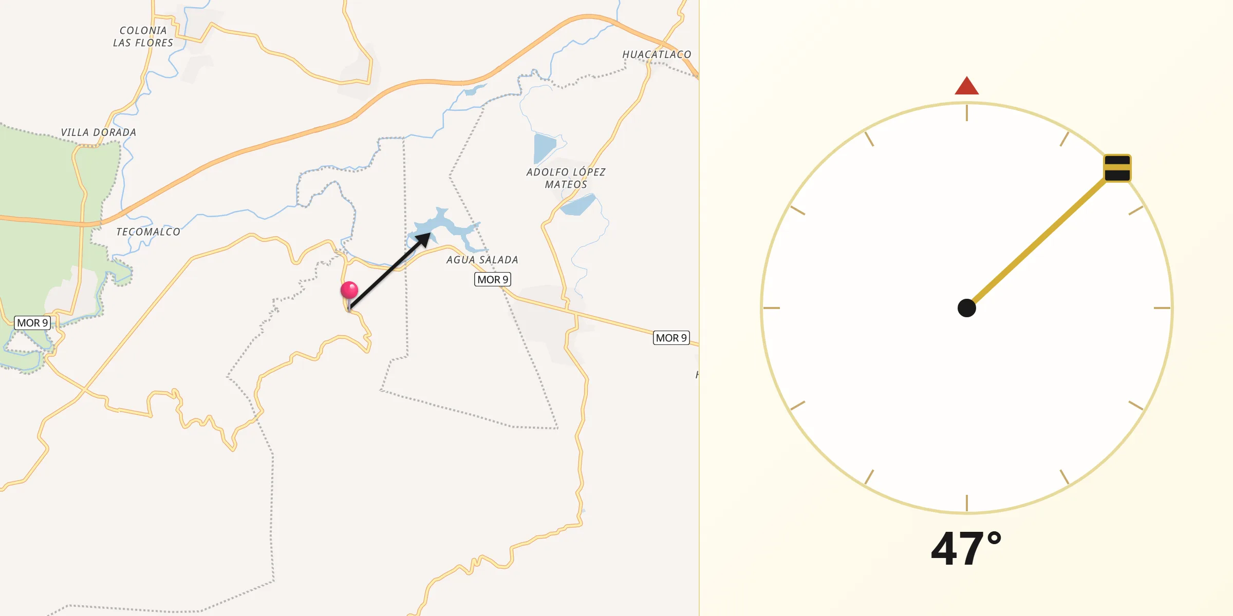 Dirección de la Qibla desde Zacapalco