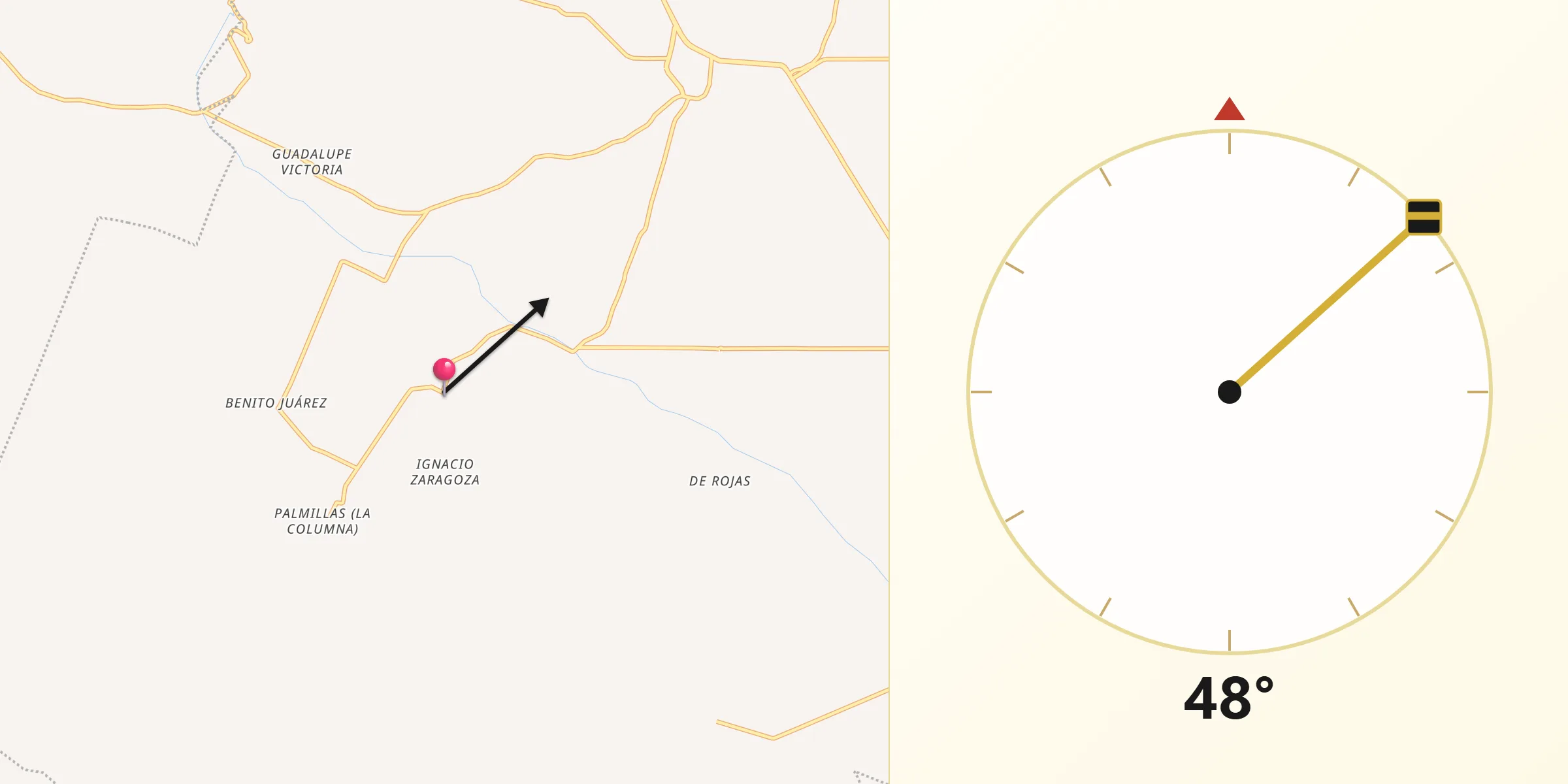 Dirección de la Qibla desde Tepetlacolco