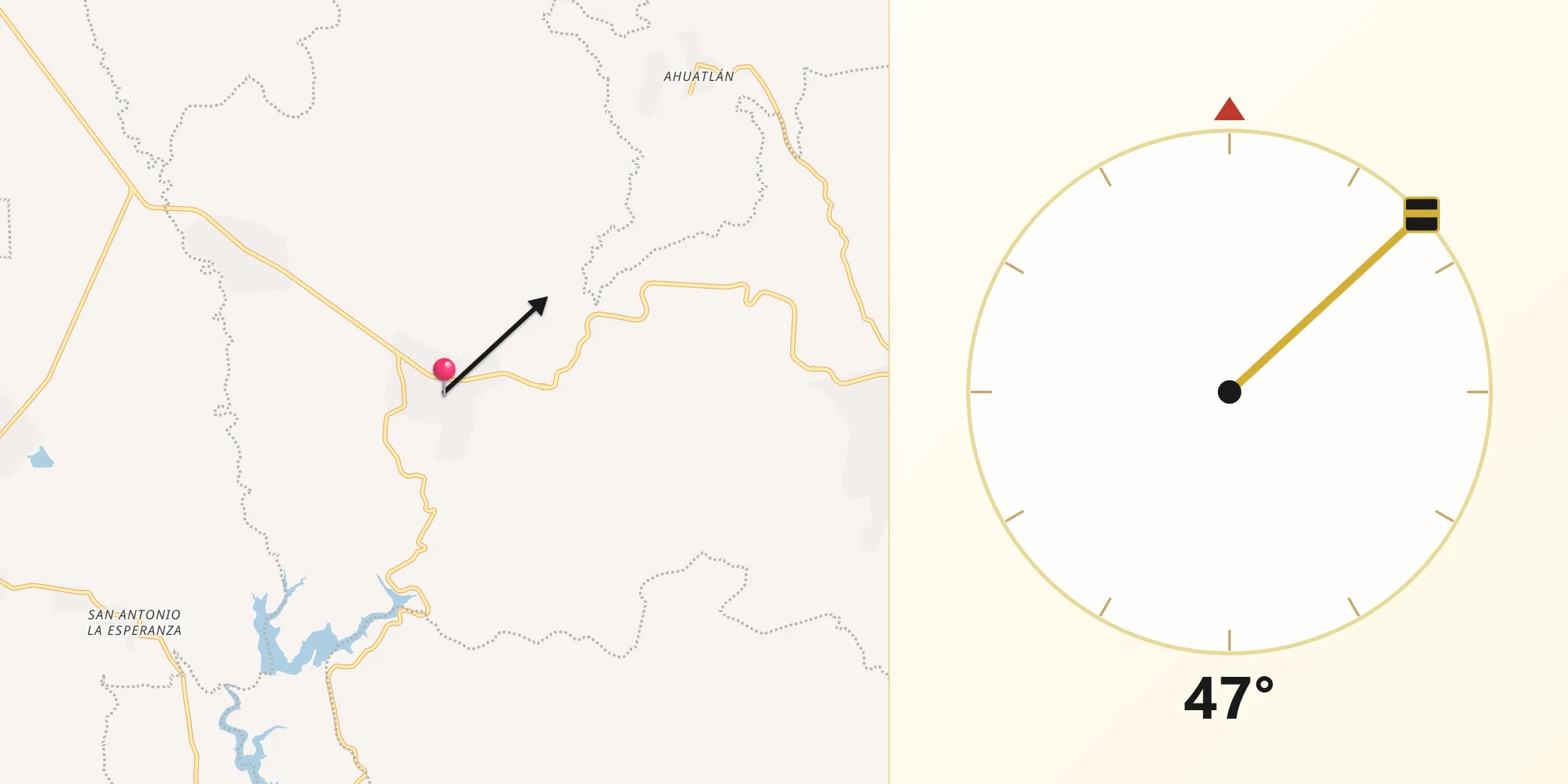 Dirección de la Qibla desde Tepexco
