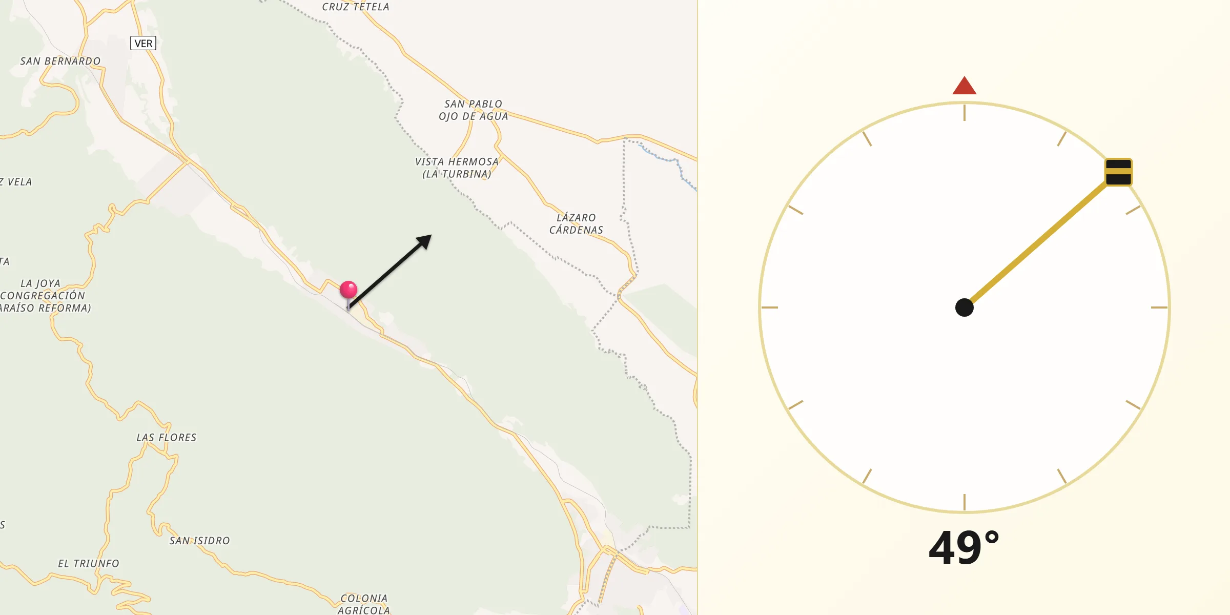 Dirección de la Qibla desde Motzorongo