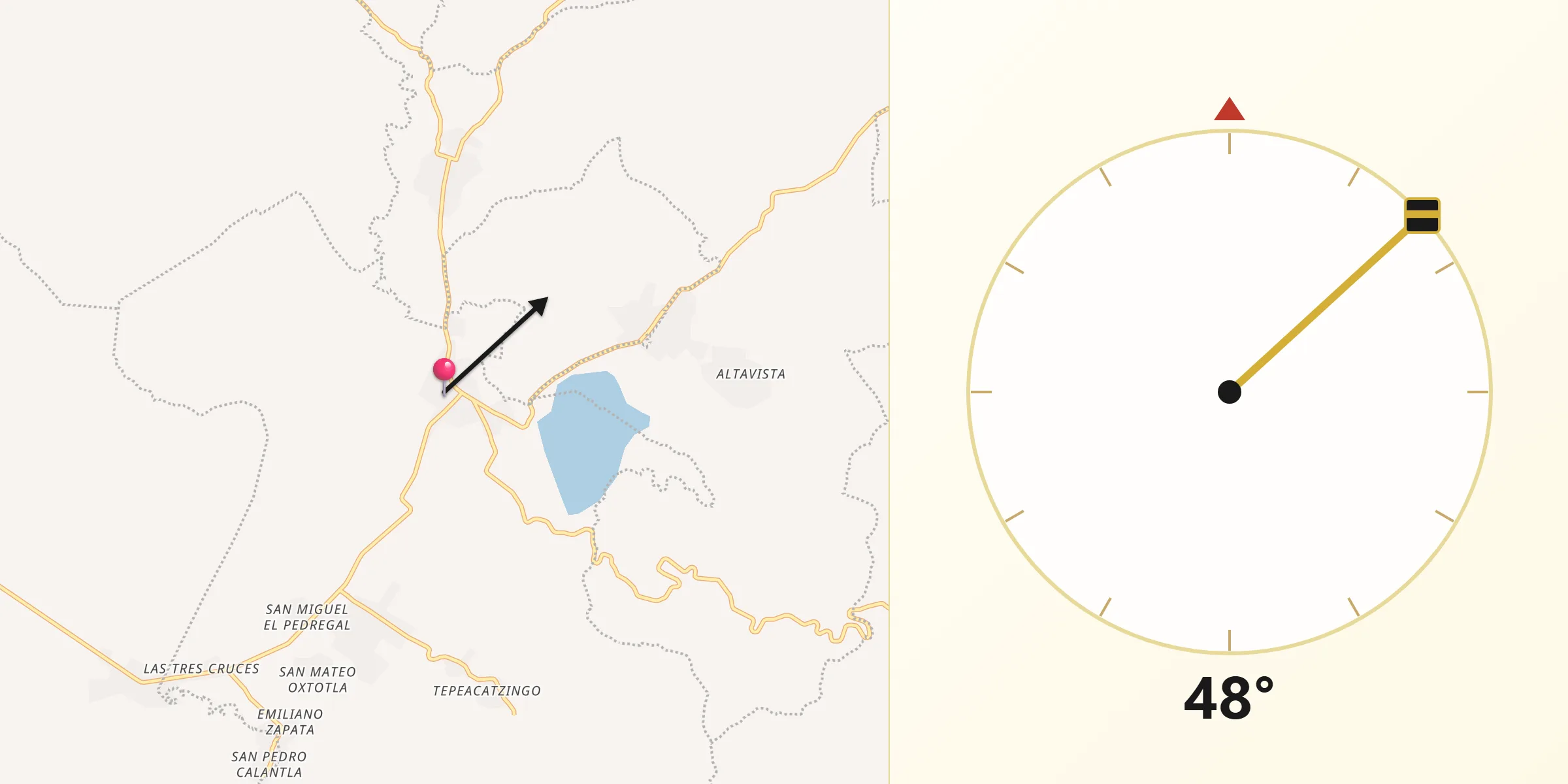 Dirección de la Qibla desde San Juan Epatlán