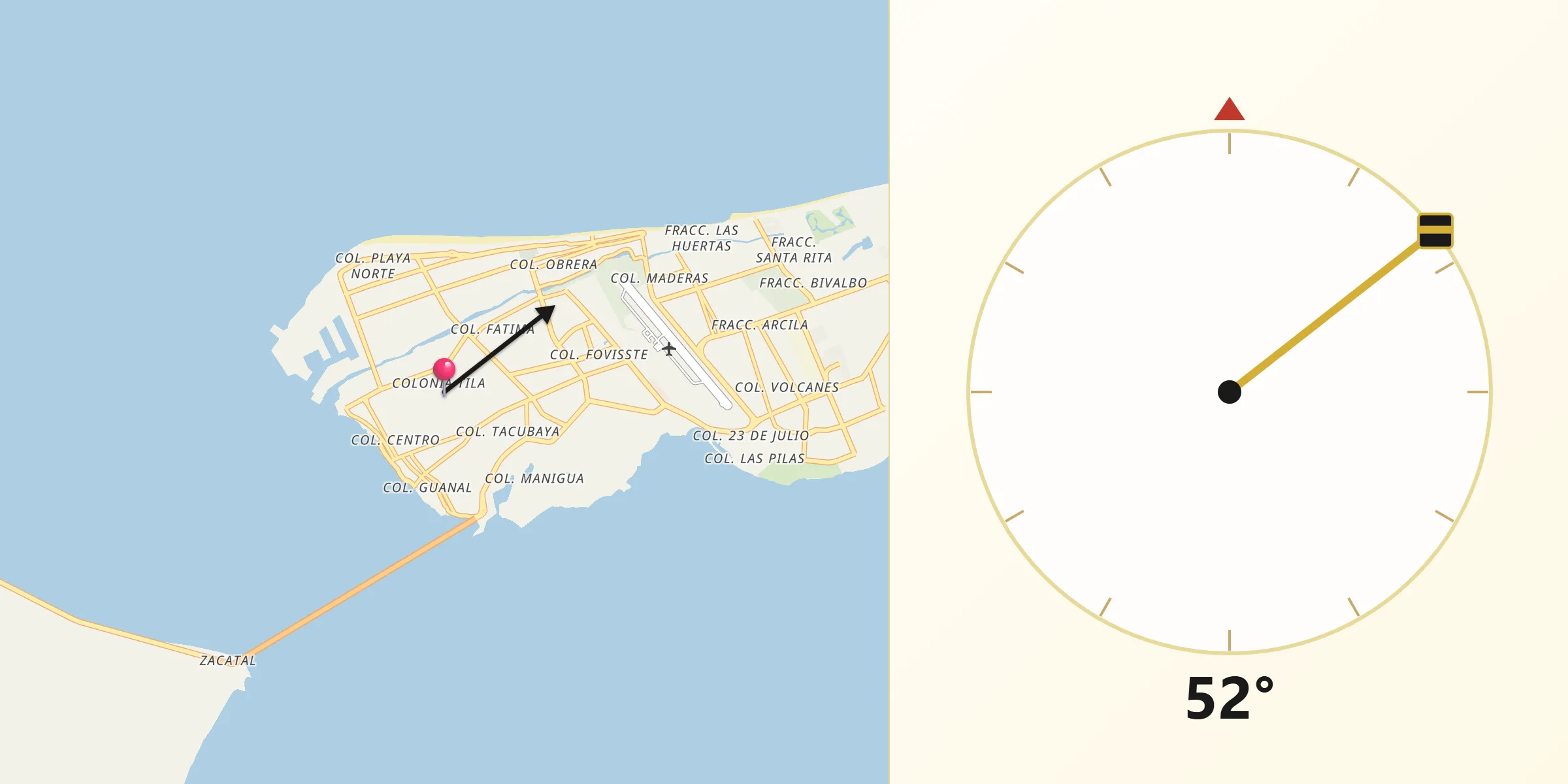Dirección de la Qibla desde Ciudad del Carmen