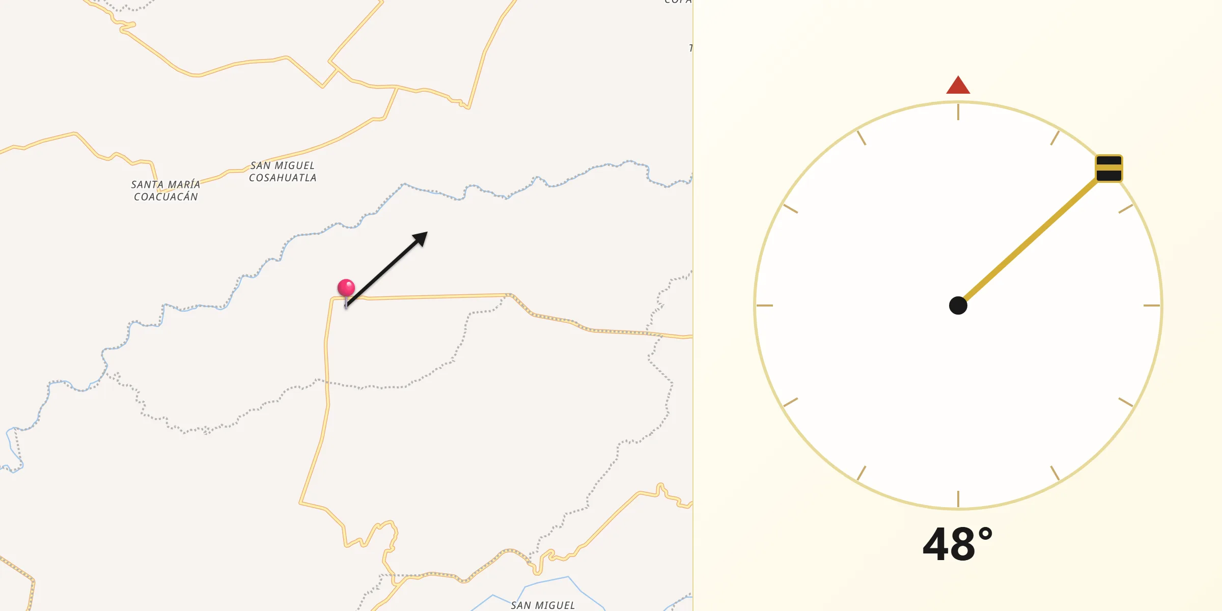 Dirección de la Qibla desde Chigmecatitlán