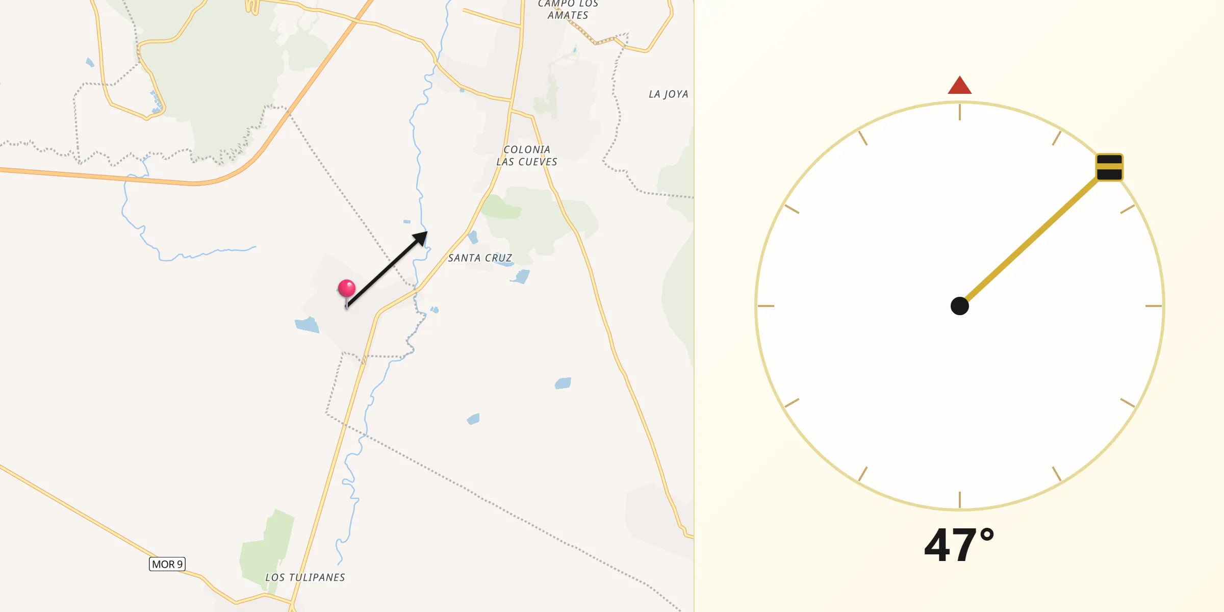 Dirección de la Qibla desde Atotonilco