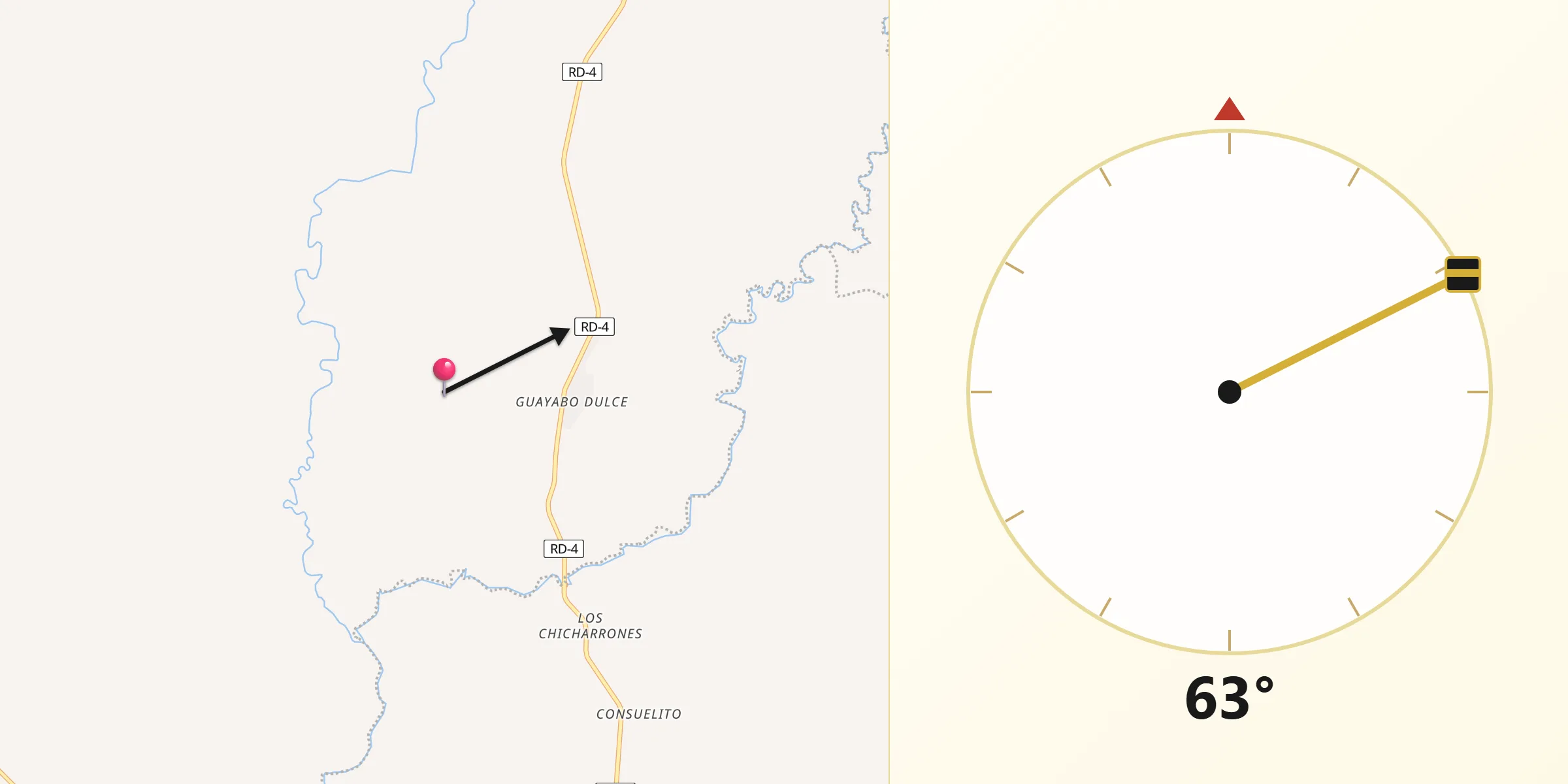 Dirección de la Qibla desde Guayabo Dulce