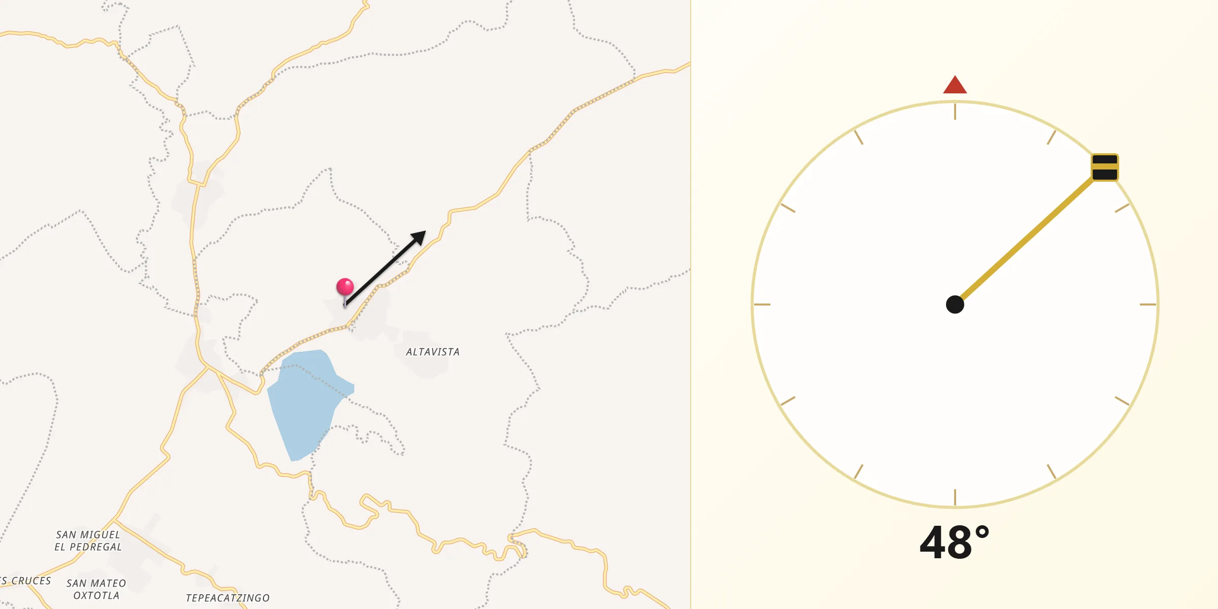 Dirección de la Qibla desde Totoltepec