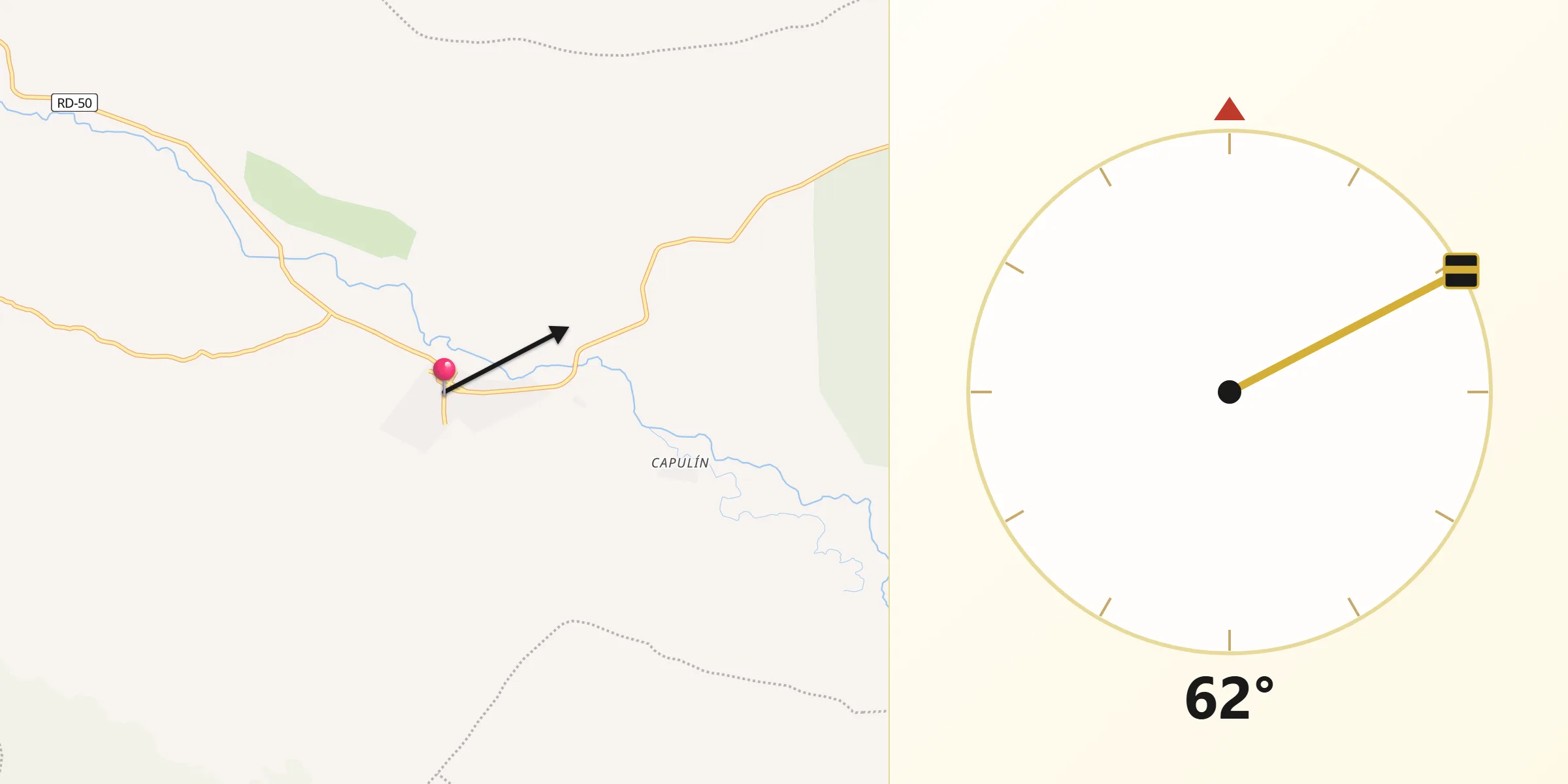 Dirección de la Qibla desde Vallejuelo