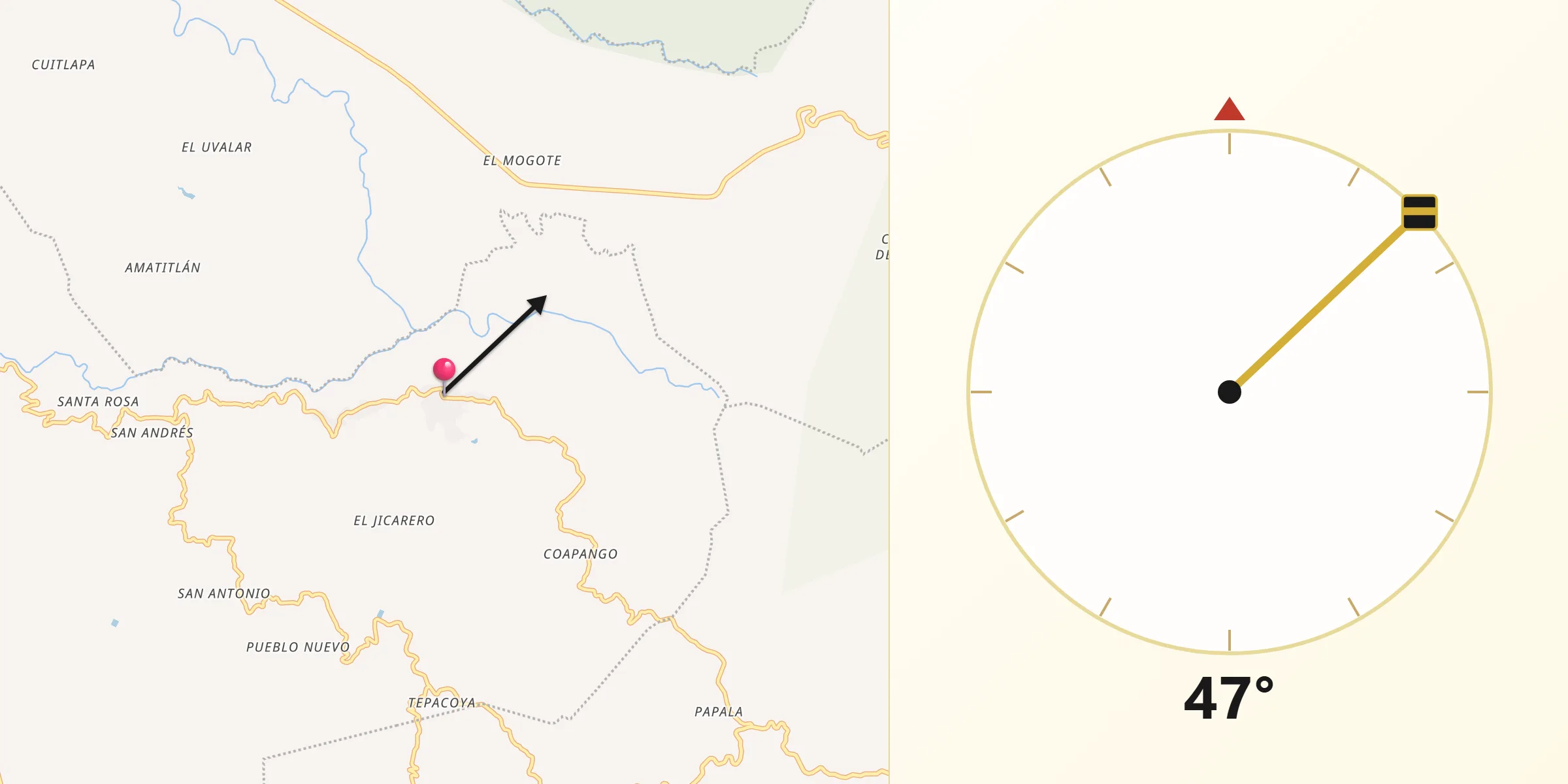 Dirección de la Qibla desde Chontalcoatlán