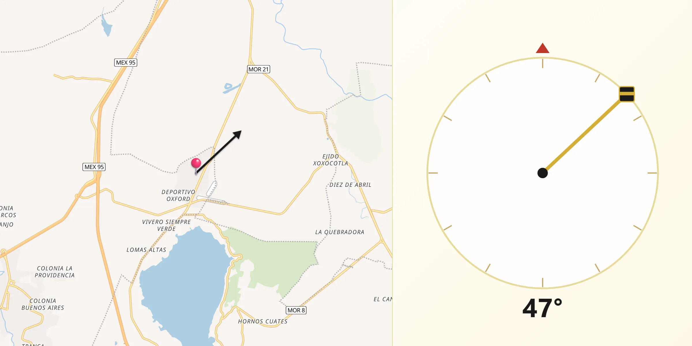 Dirección de la Qibla desde San José Vista Hermosa