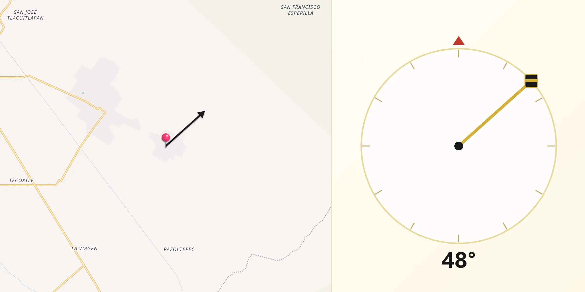Dirección de la Qibla desde San José Buenavista