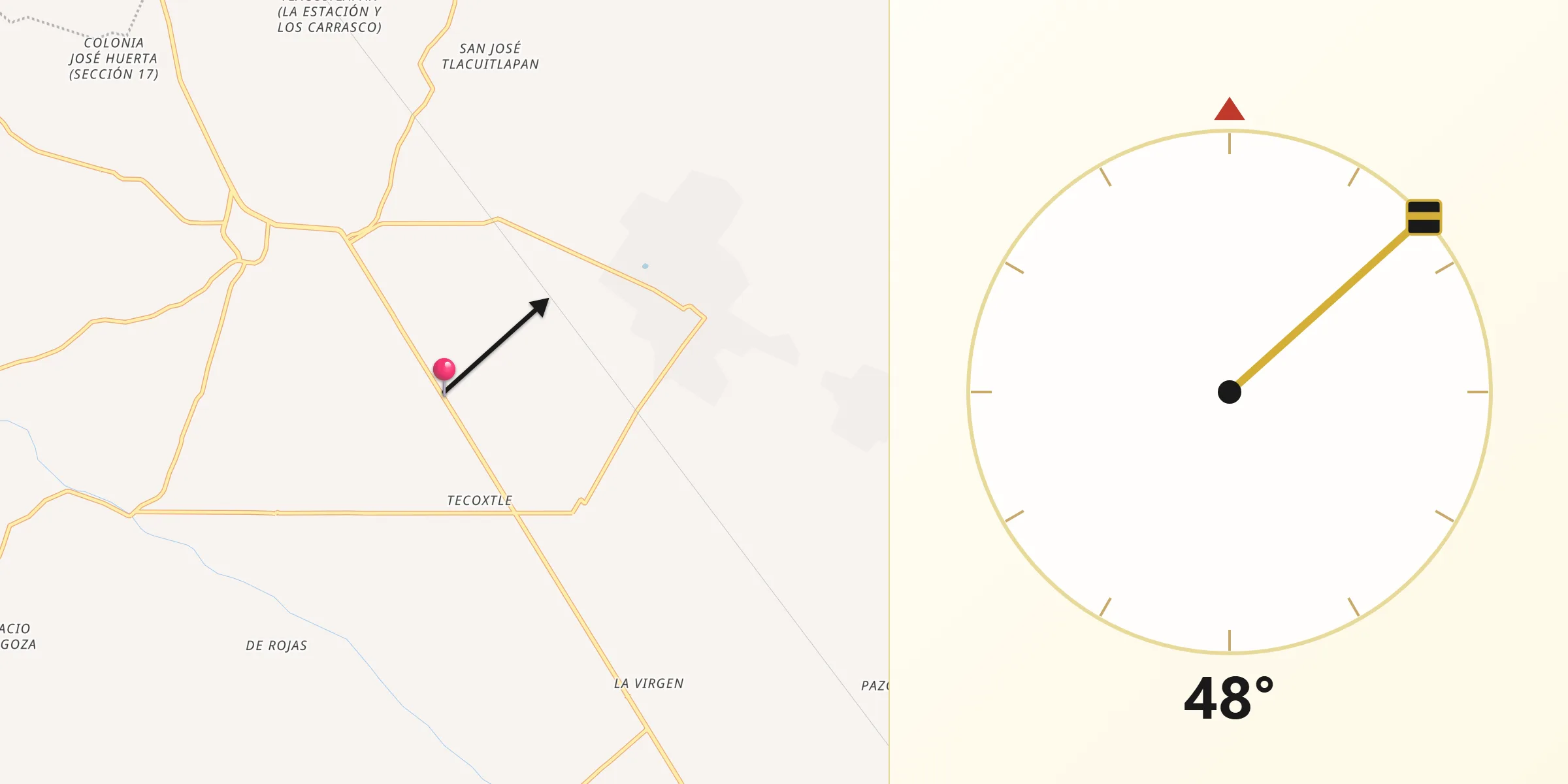 Dirección de la Qibla desde Tlacotepec de Benito Juárez