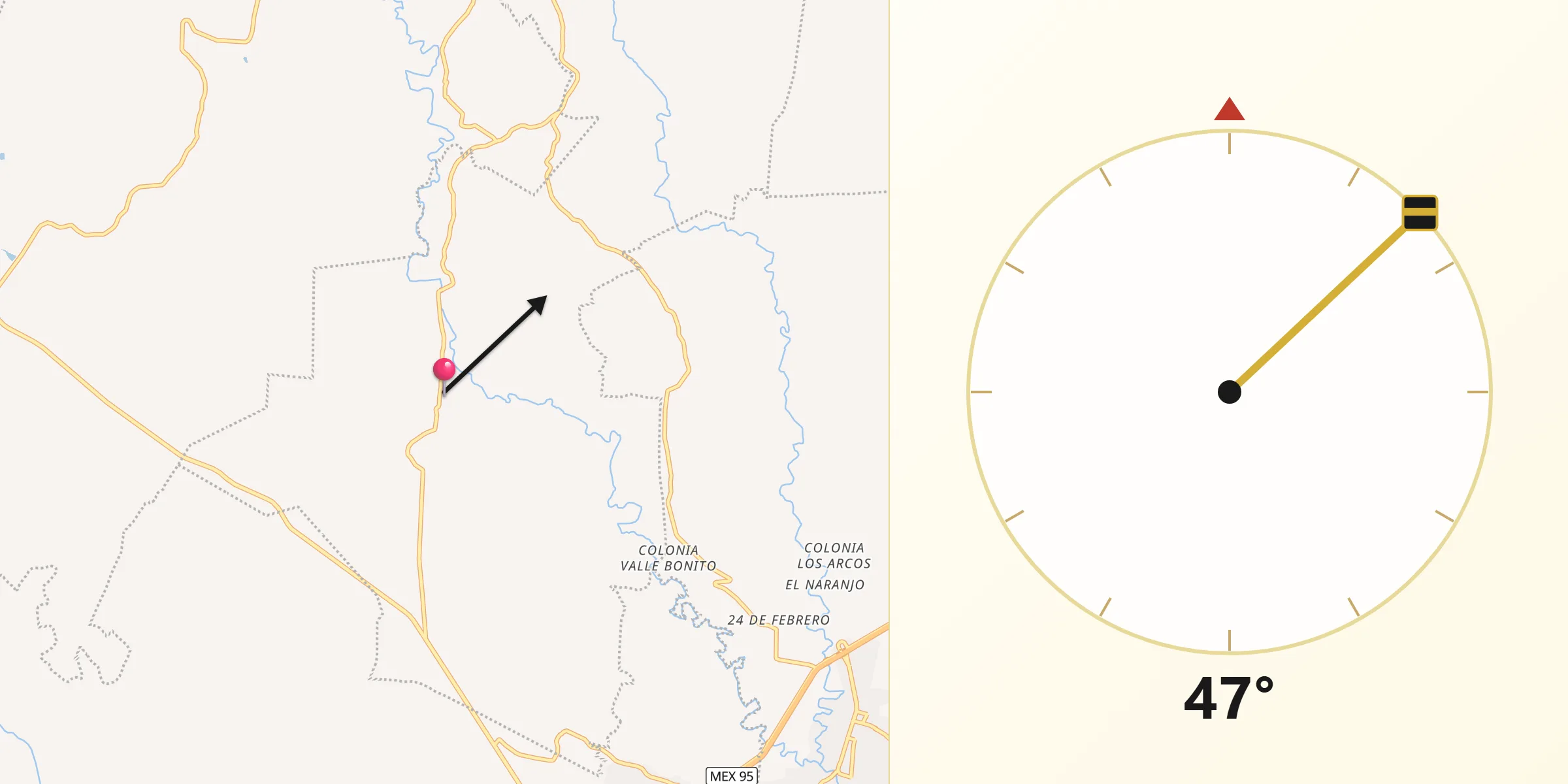 Dirección de la Qibla desde Cuauchichinola