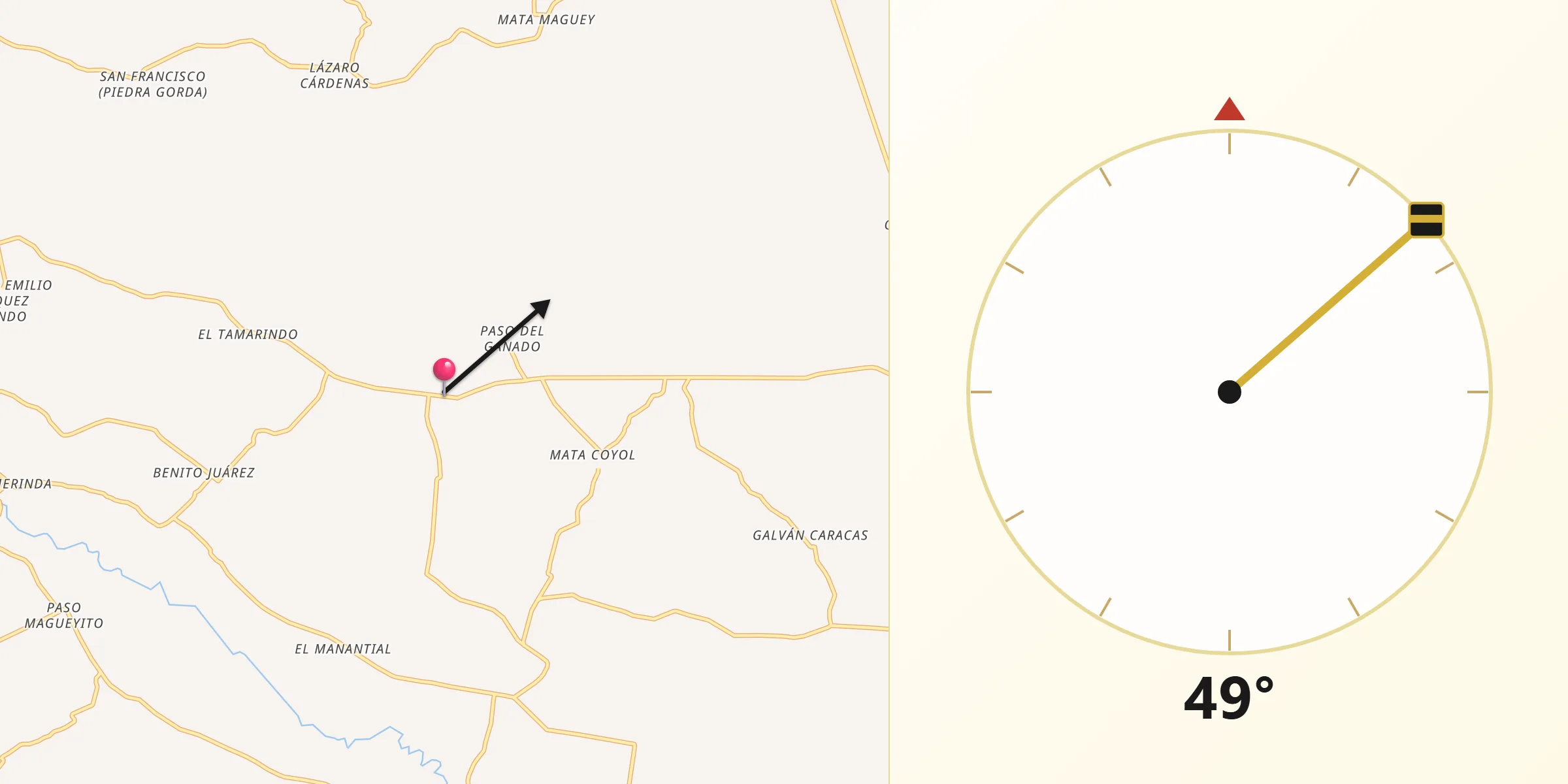 Dirección de la Qibla desde Huixcolotla