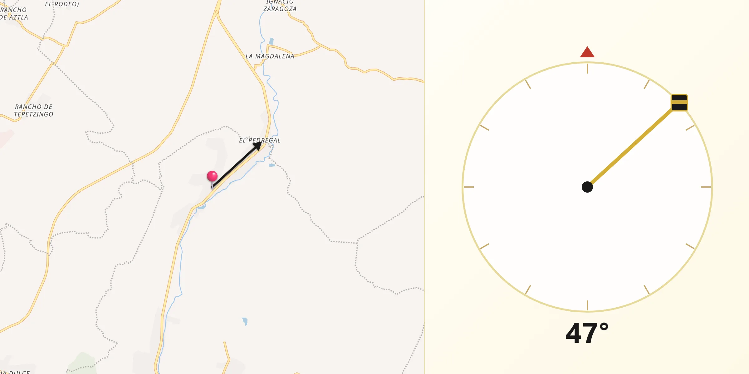 Dirección de la Qibla desde La Galarza