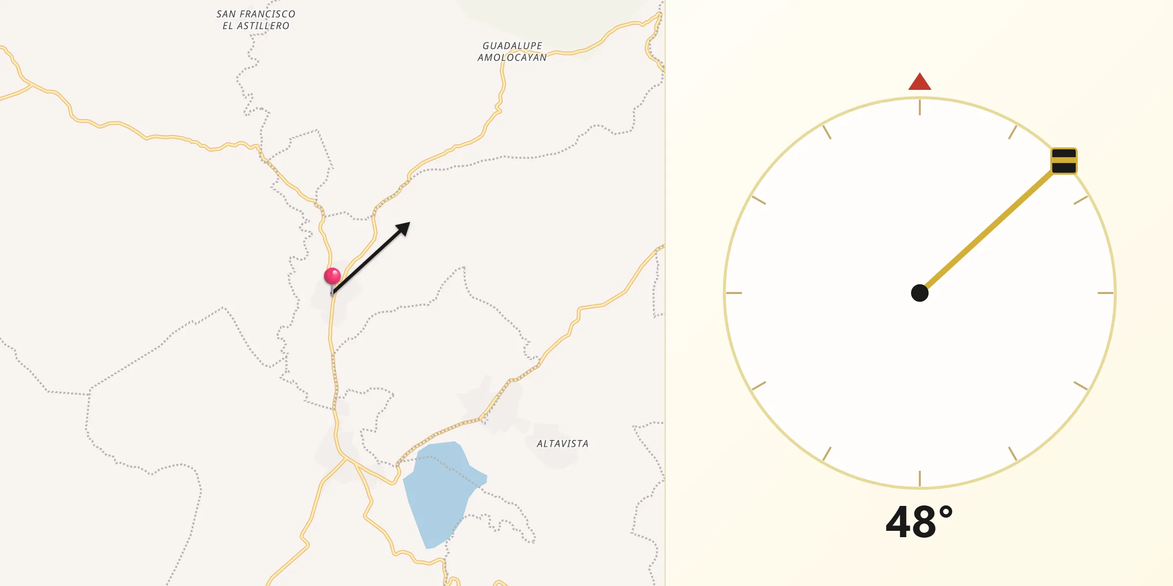 Dirección de la Qibla desde Ayotla
