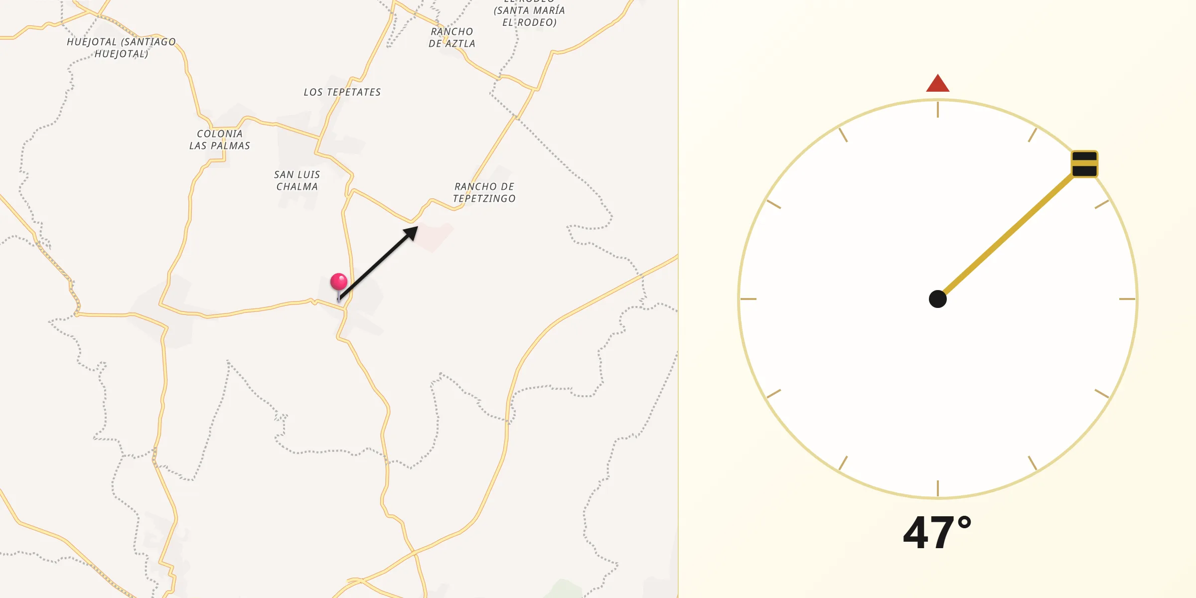 Dirección de la Qibla desde Tepapayeca