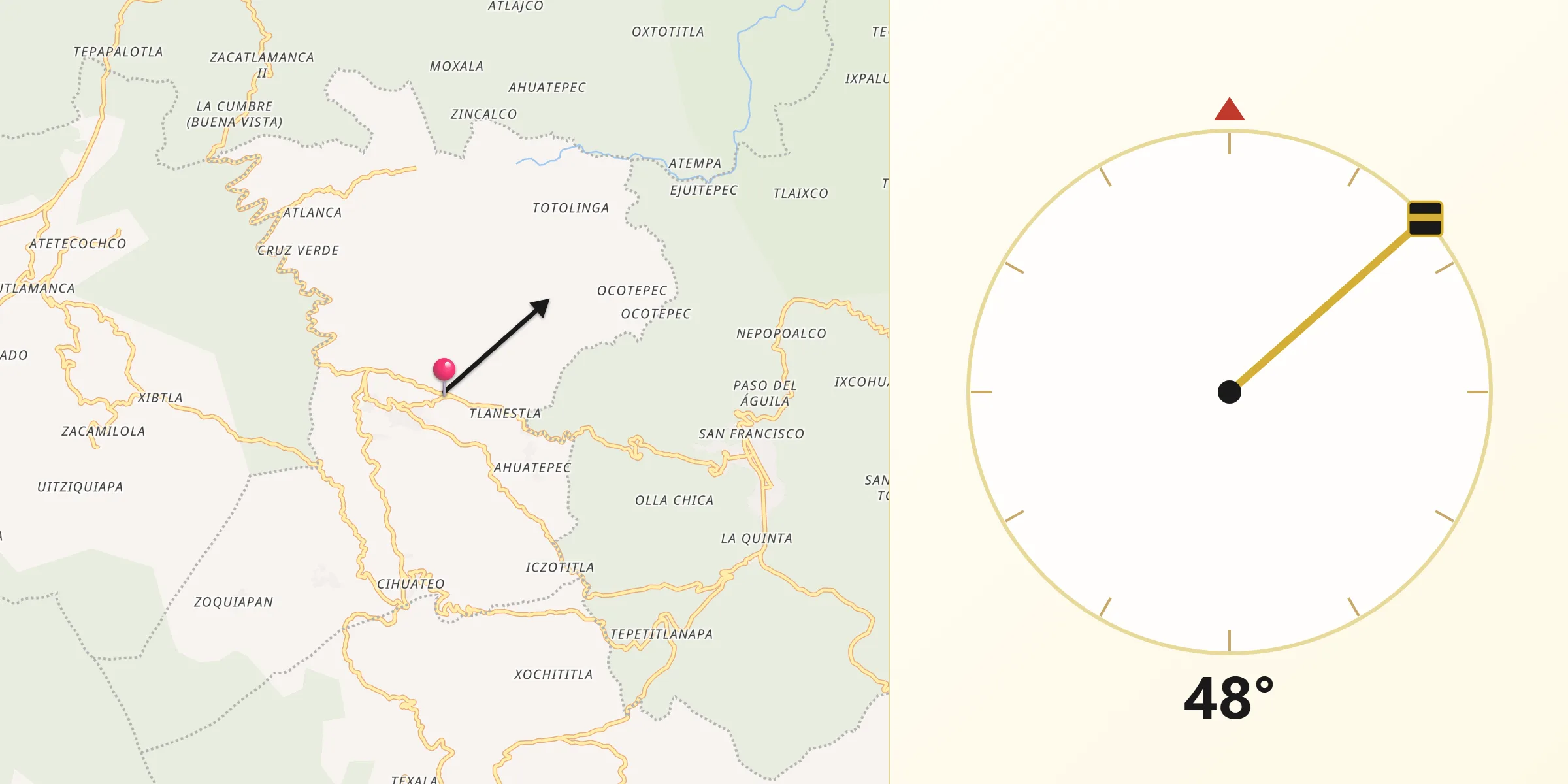 Dirección de la Qibla desde Los Reyes