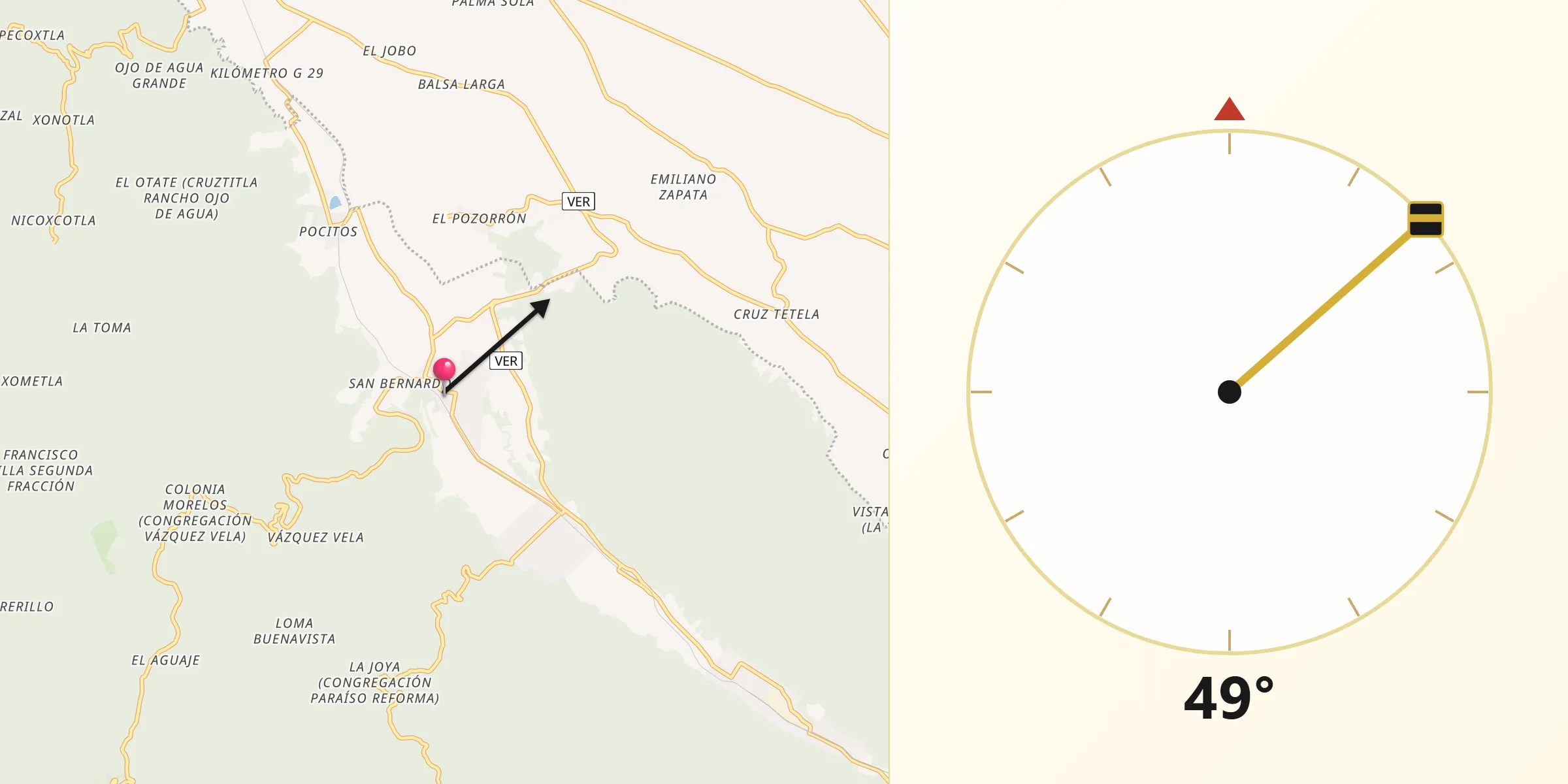 Dirección de la Qibla desde Presidio (Plan de Libres)