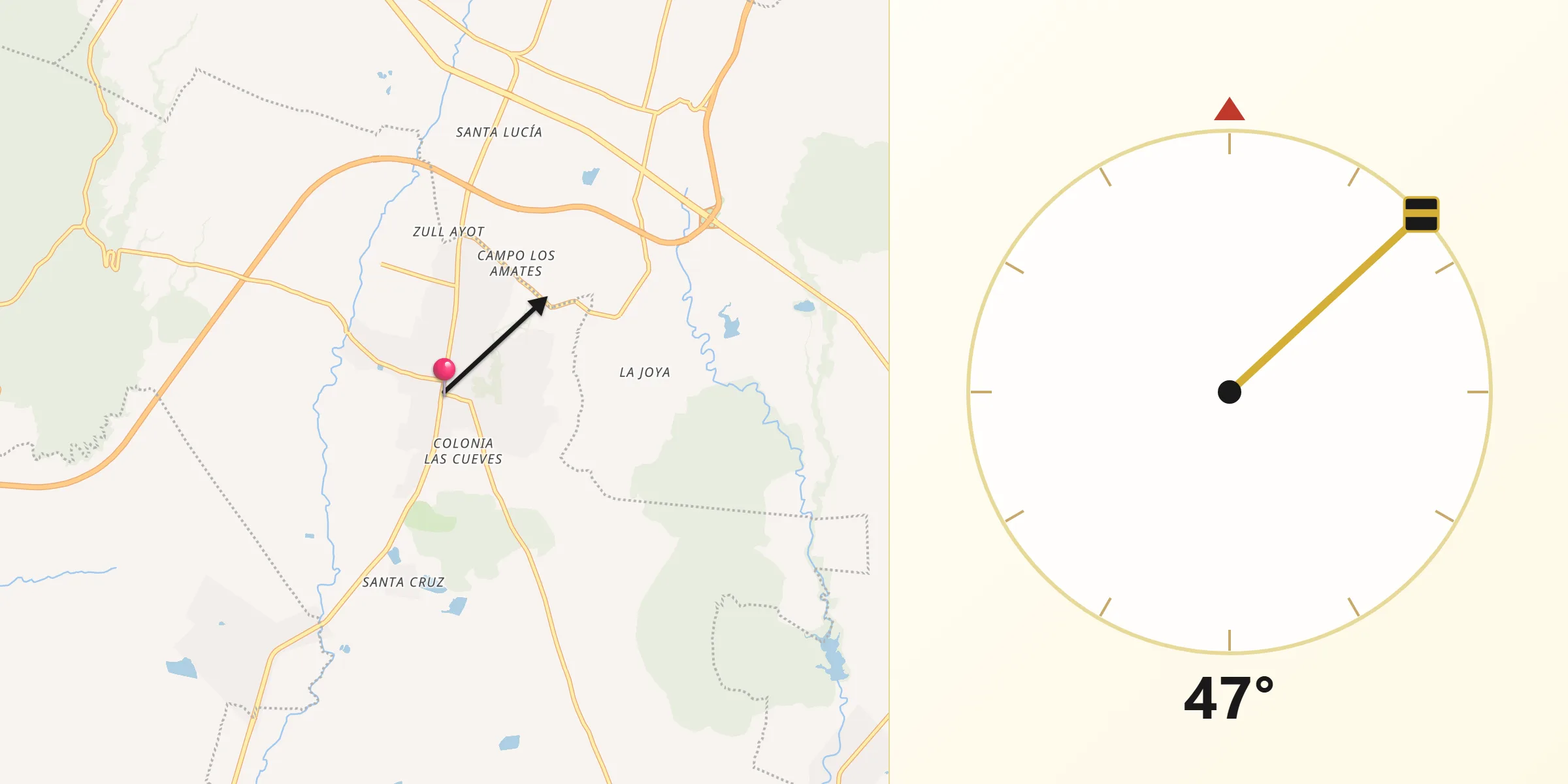Dirección de la Qibla desde Jonacatepec