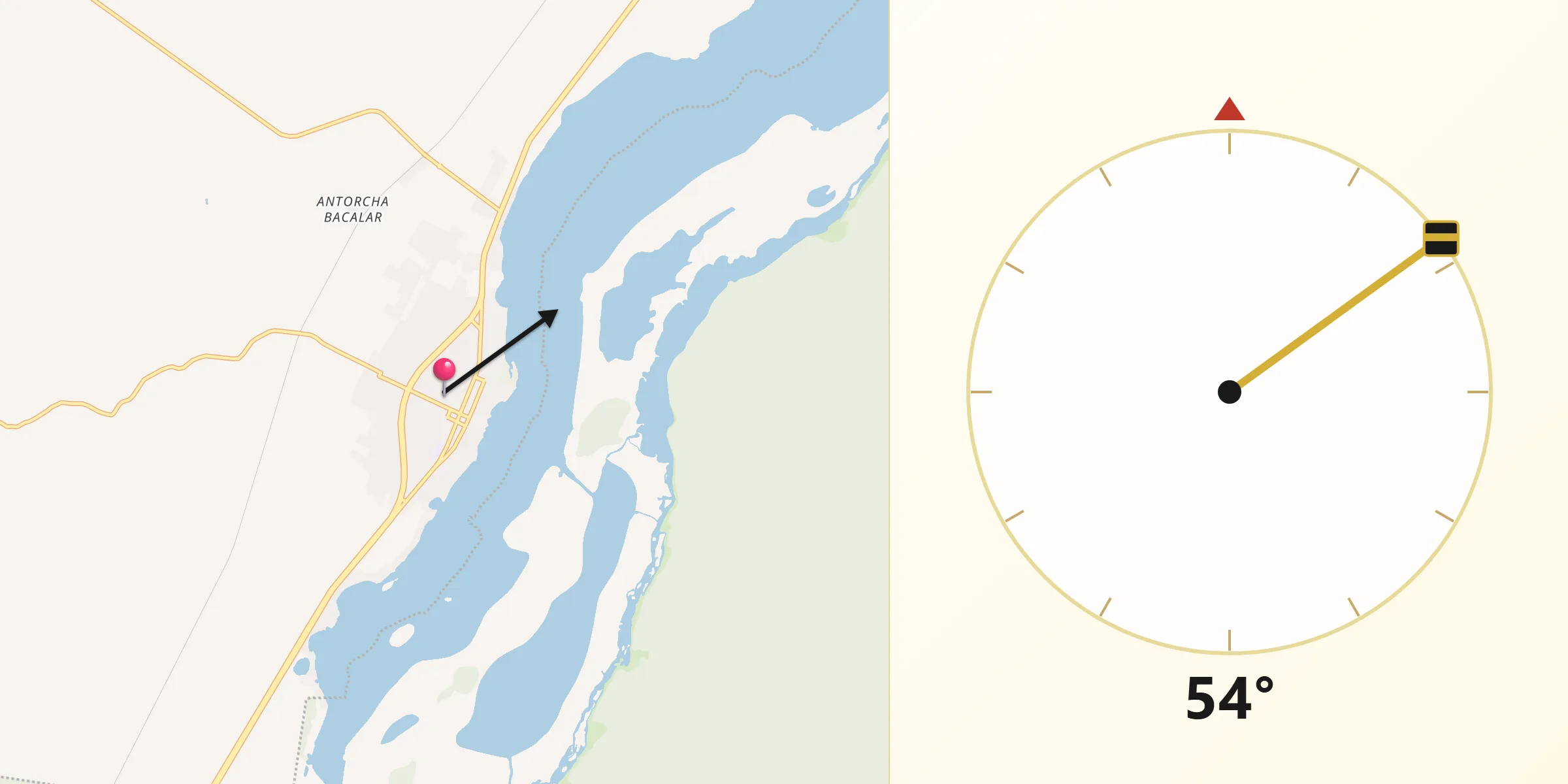 Dirección de la Qibla desde Bacalar