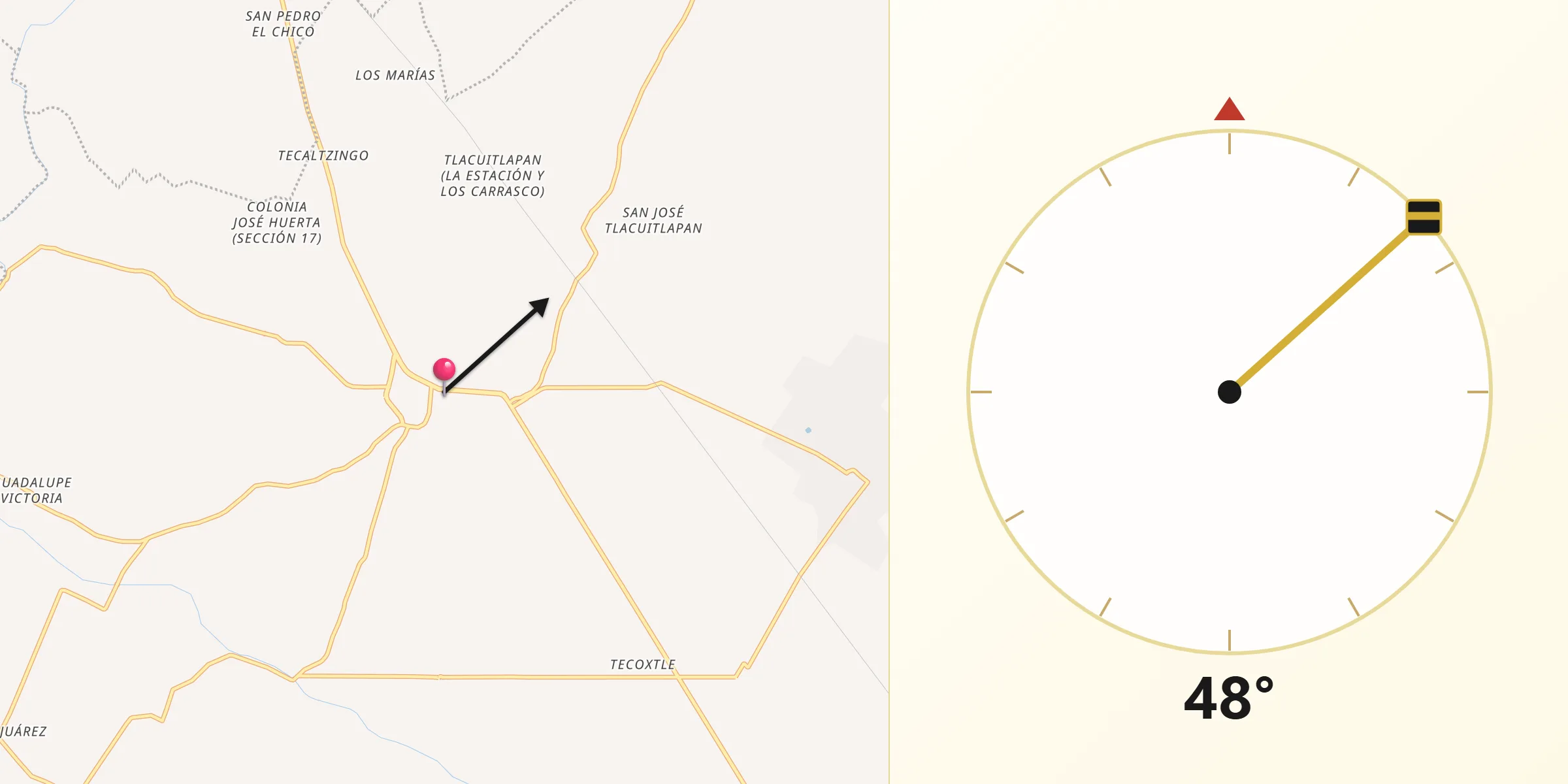 Dirección de la Qibla desde Tlacotepec