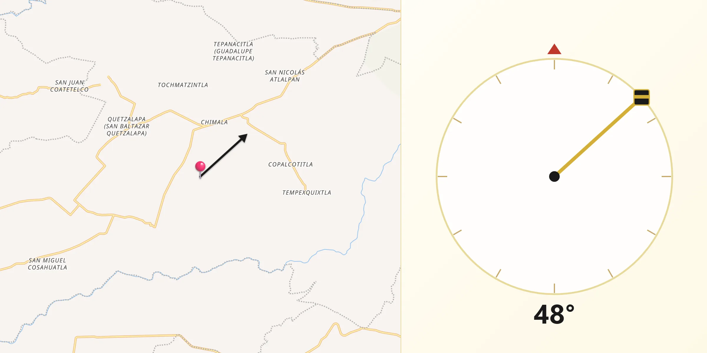 Dirección de la Qibla desde Huatlatlauca