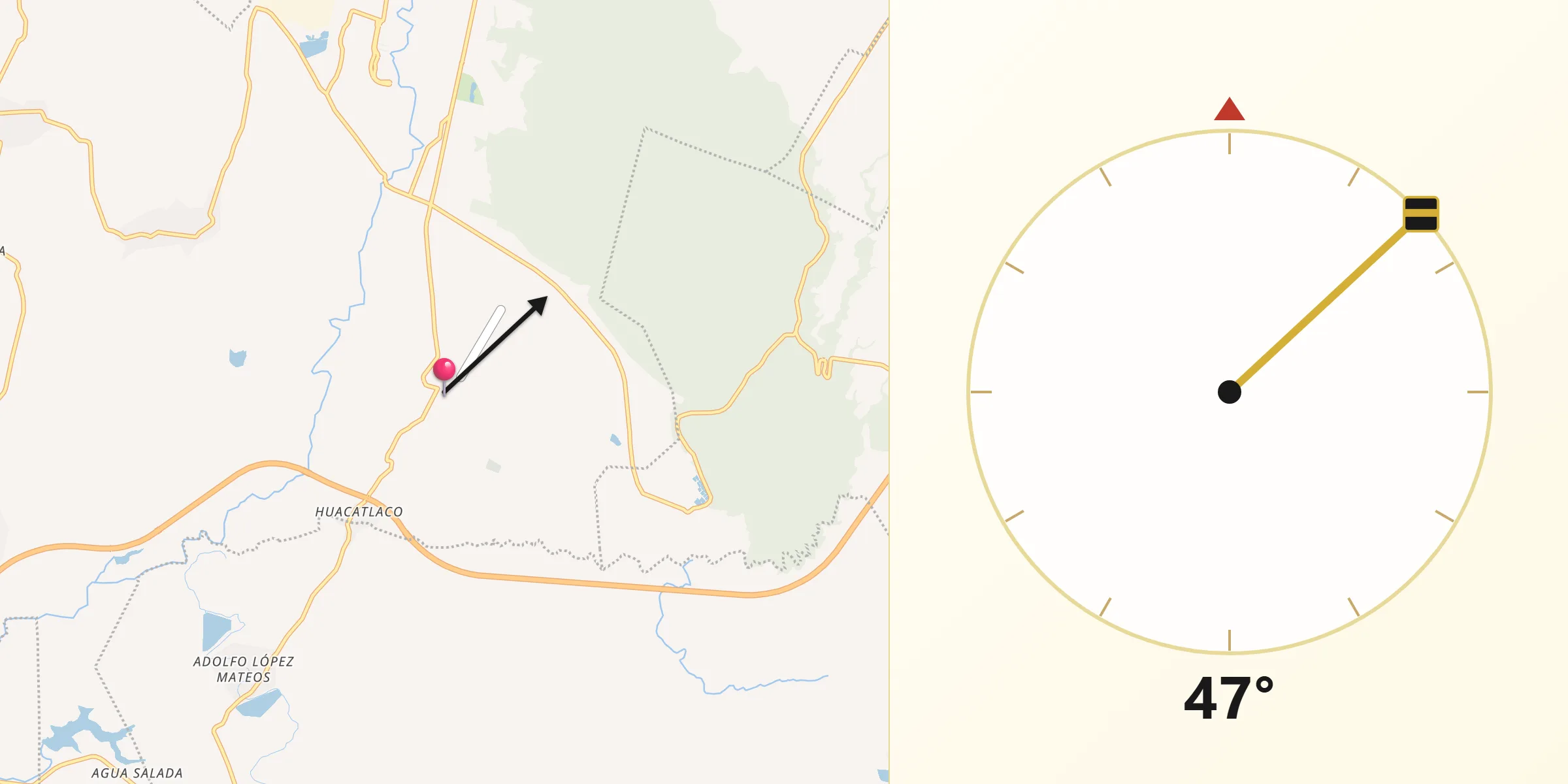 Dirección de la Qibla desde Huitzililla