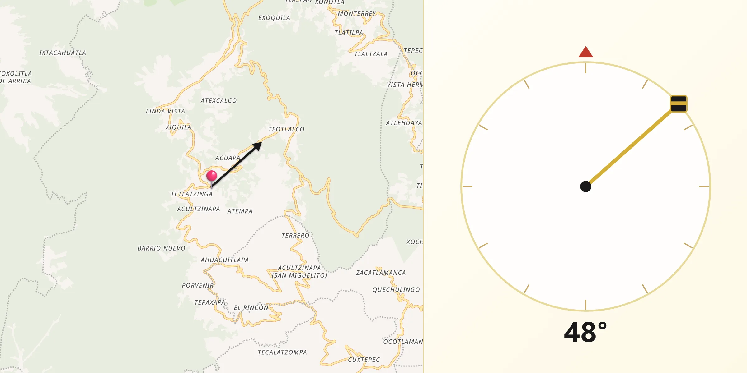 Dirección de la Qibla desde Tetlatzinga