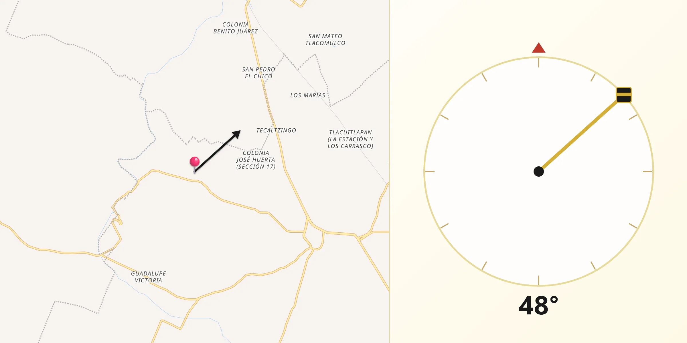 Dirección de la Qibla desde Tepazolco