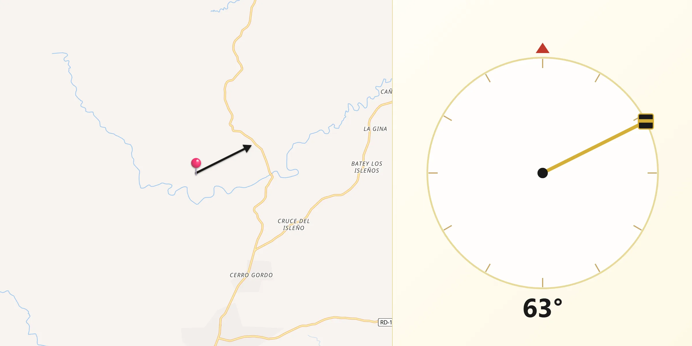 Dirección de la Qibla desde Higüey