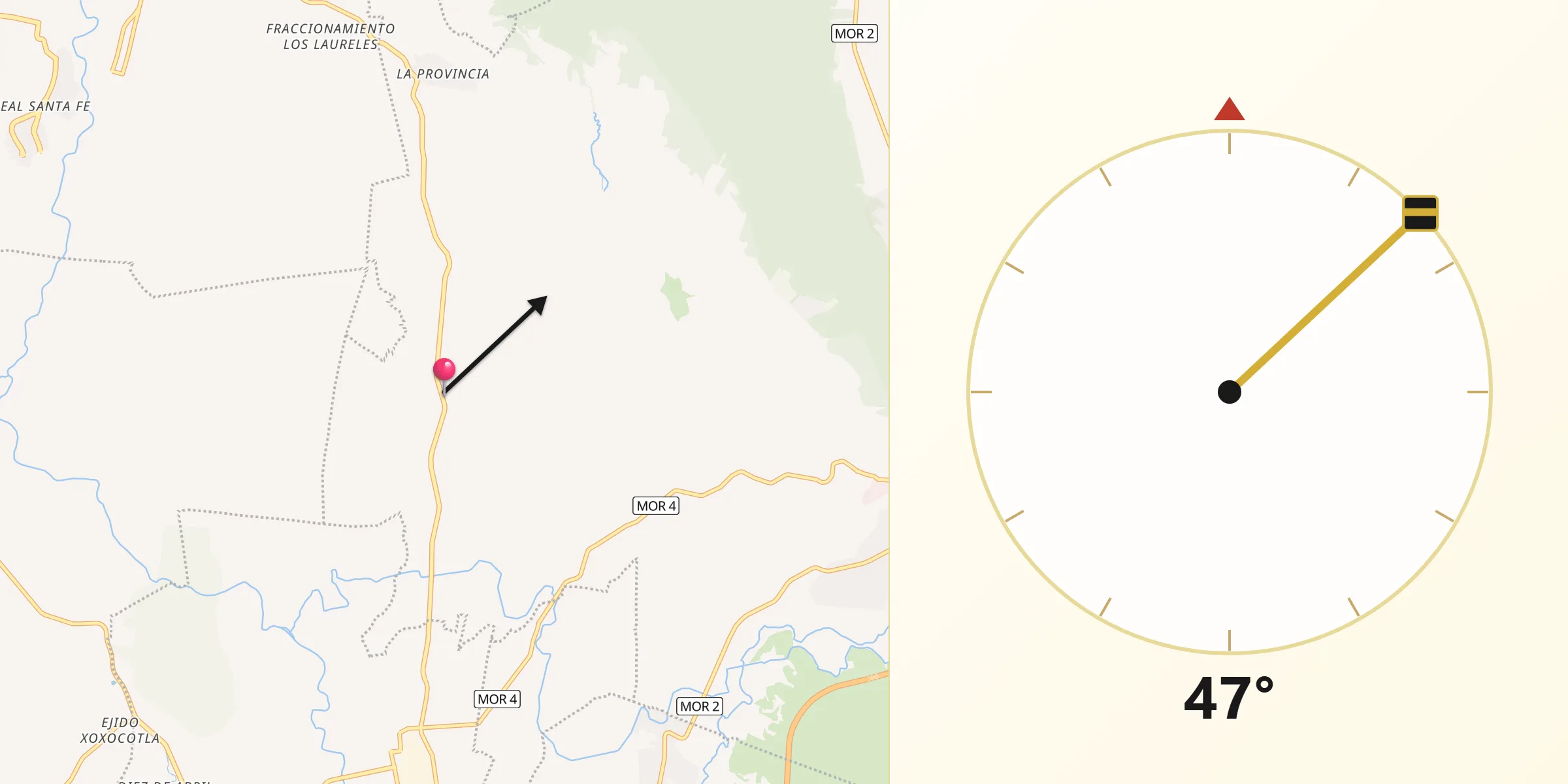 Dirección de la Qibla desde Santa Rosa Treinta