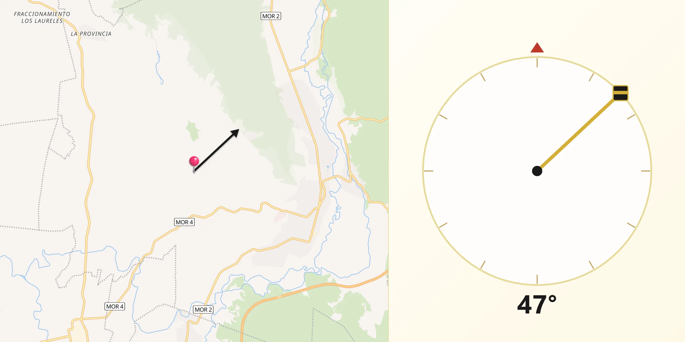 Dirección de la Qibla desde Pueblo de Caña